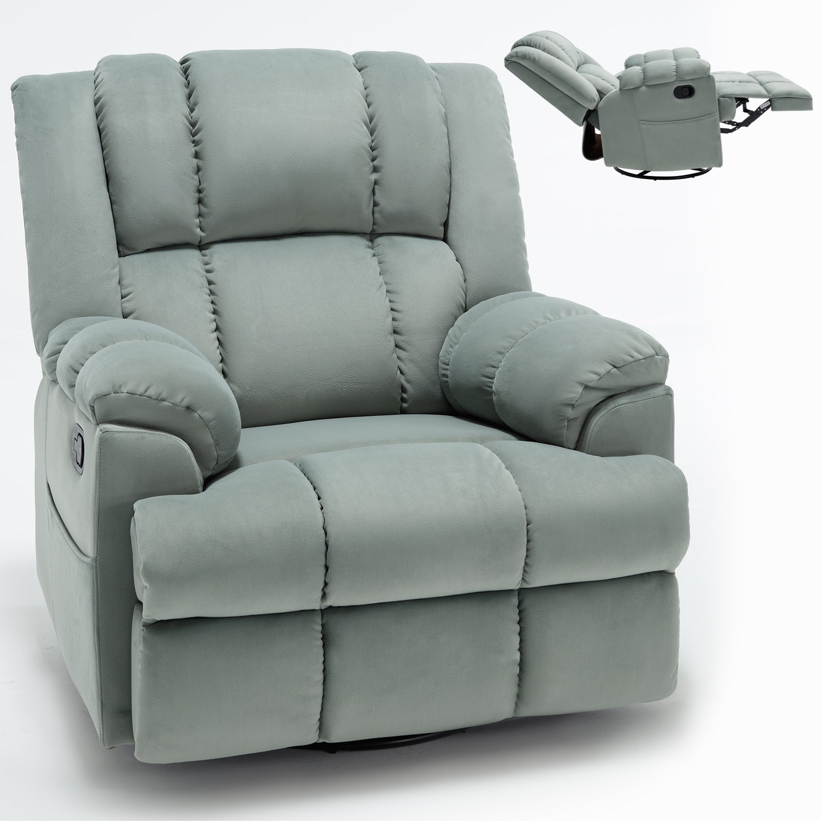 360° Swivel Manual Recliner Chair, 155° Fabric Reclining Chair wRocker
