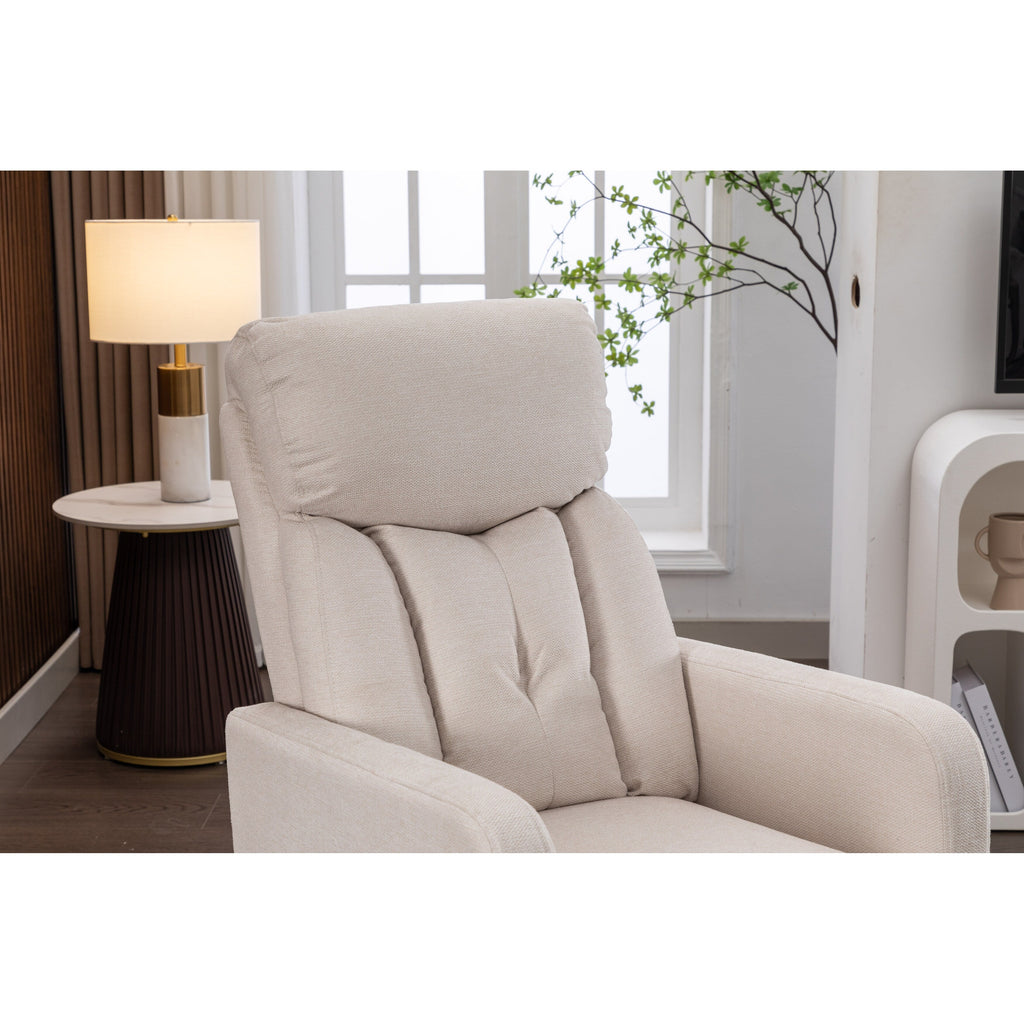 022-Fauteuil basculant pivotant en tissu de lin, modèle Gilder, avec poche.