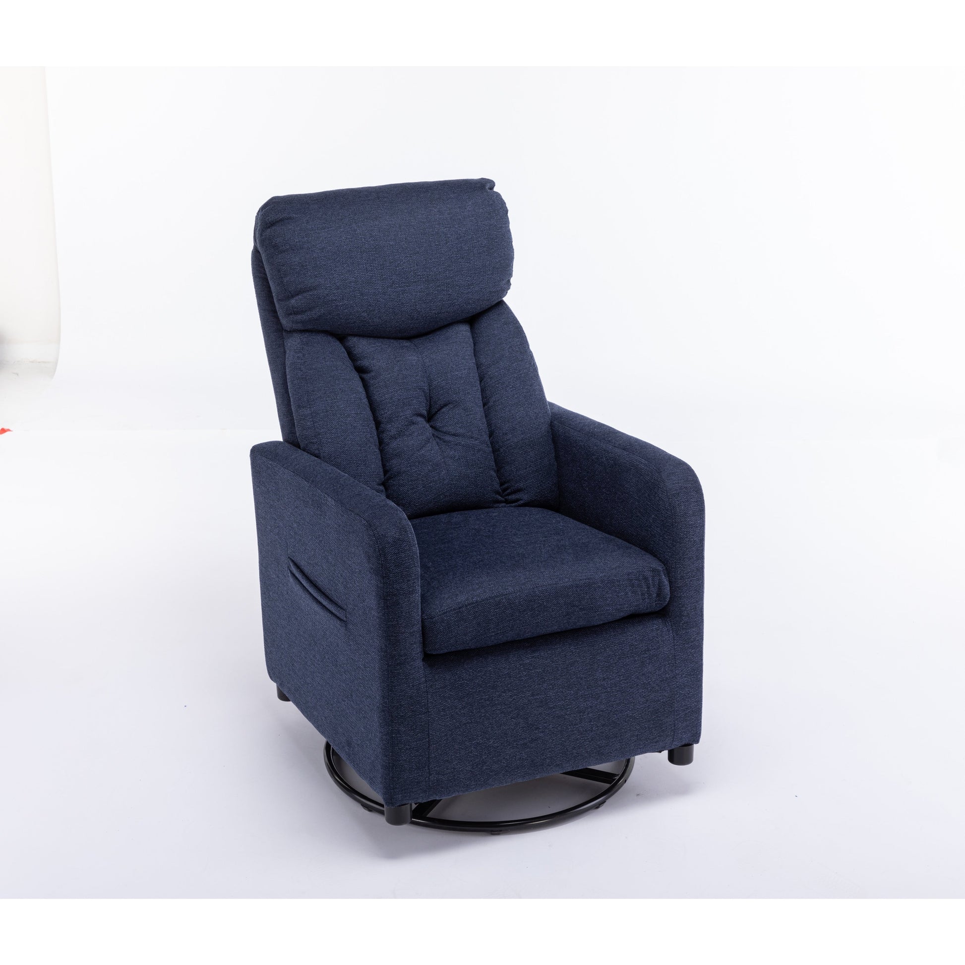 022-Fauteuil basculant pivotant en tissu de lin, modèle Gilder, avec poche.