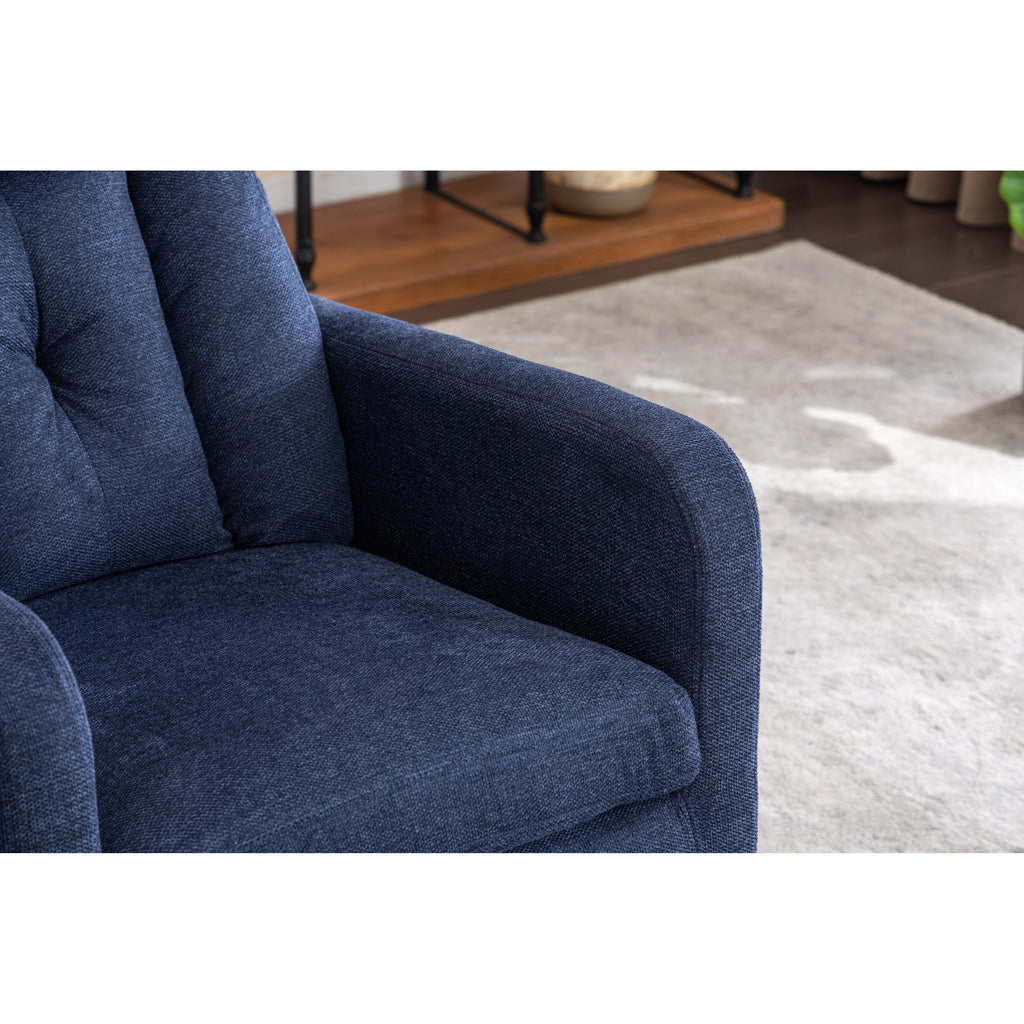 022-Fauteuil basculant pivotant en tissu de lin, modèle Gilder, avec poche.