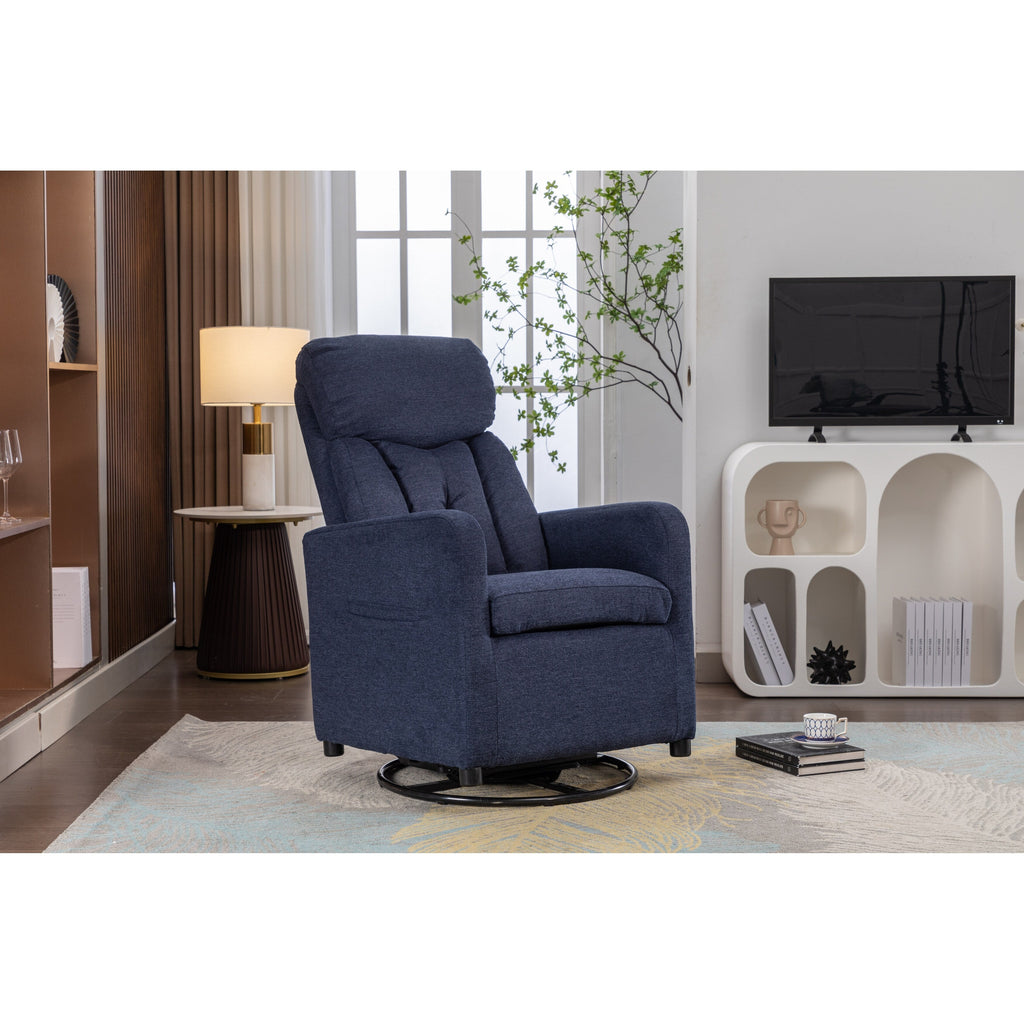 022-Fauteuil basculant pivotant en tissu de lin, modèle Gilder, avec poche.