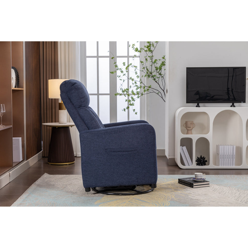 022-Fauteuil basculant pivotant en tissu de lin, modèle Gilder, avec poche.