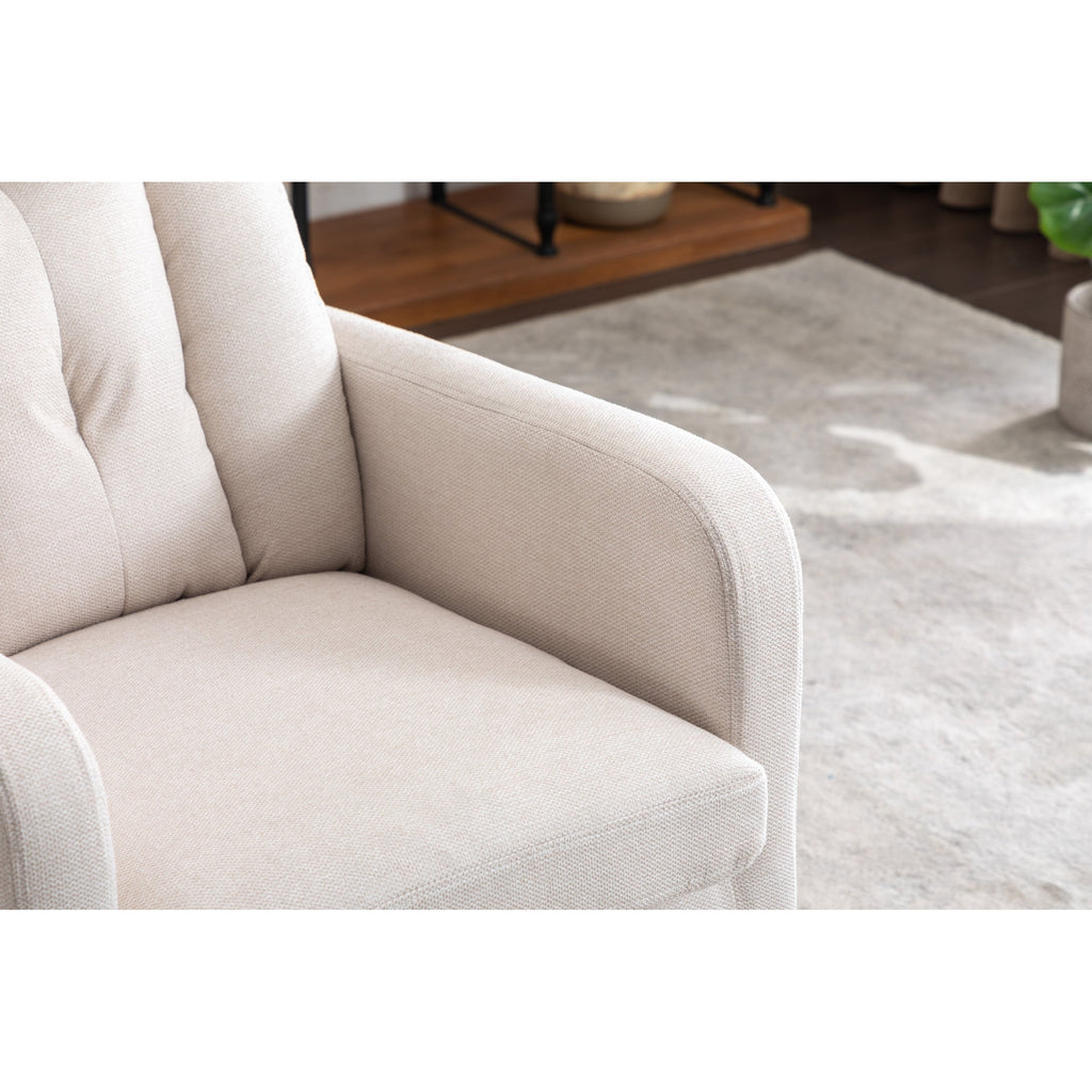 022-Fauteuil basculant pivotant en tissu de lin, modèle Gilder, avec poche.