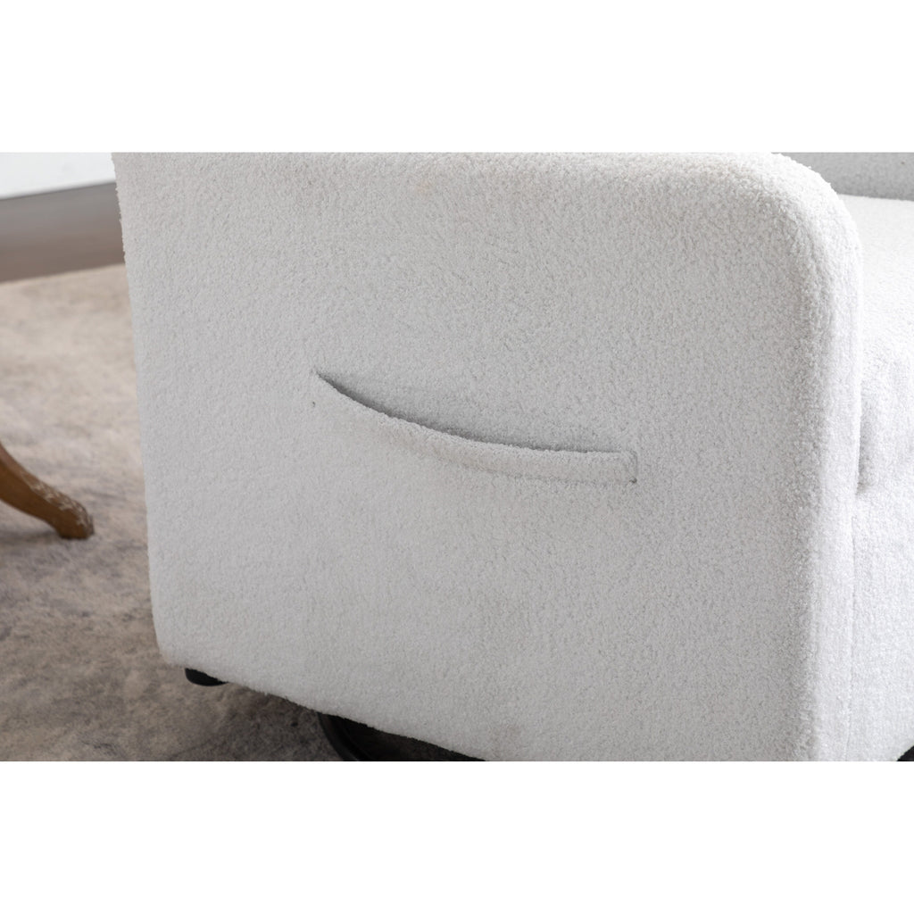 022-Fauteuil basculant pivotant en tissu de lin, modèle Gilder, avec poche.