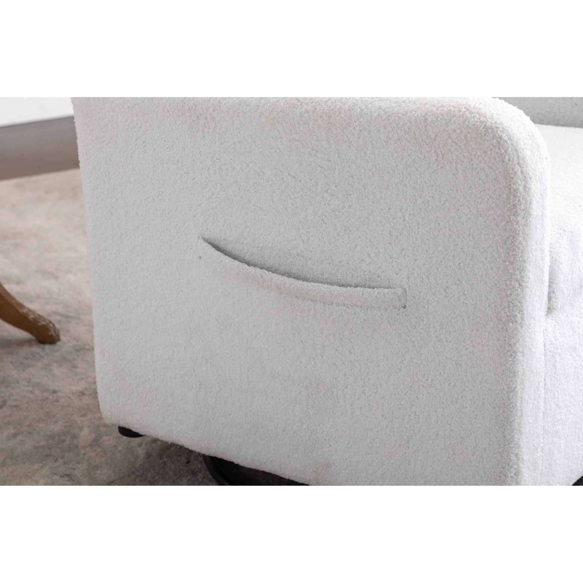 022-Fauteuil basculant pivotant en tissu de lin, modèle Gilder, avec poche.