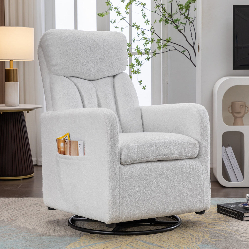 022-Fauteuil basculant pivotant en tissu de lin, modèle Gilder, avec poche.