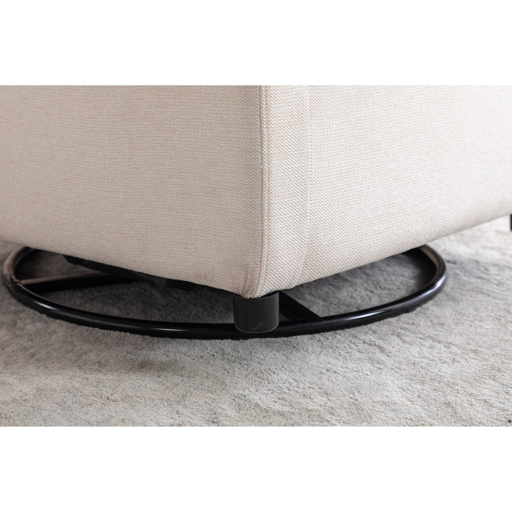 022-Fauteuil basculant pivotant en tissu de lin, modèle Gilder, avec poche.