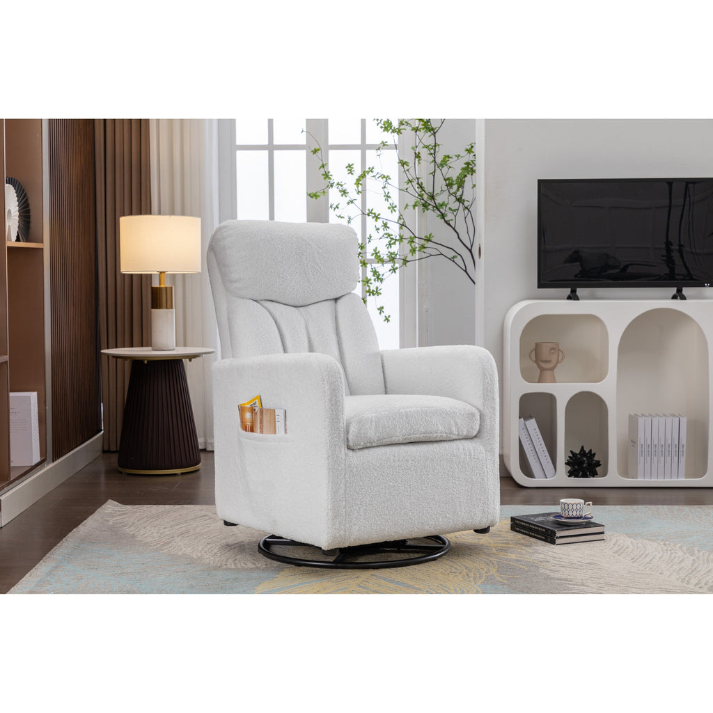 022-Fauteuil basculant pivotant en tissu de lin, modèle Gilder, avec poche.