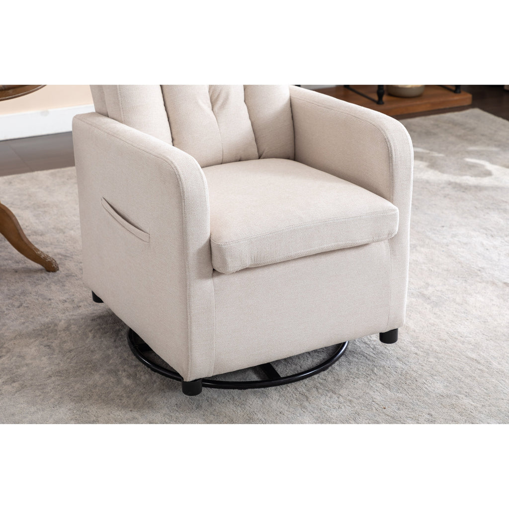 022-Fauteuil basculant pivotant en tissu de lin, modèle Gilder, avec poche.