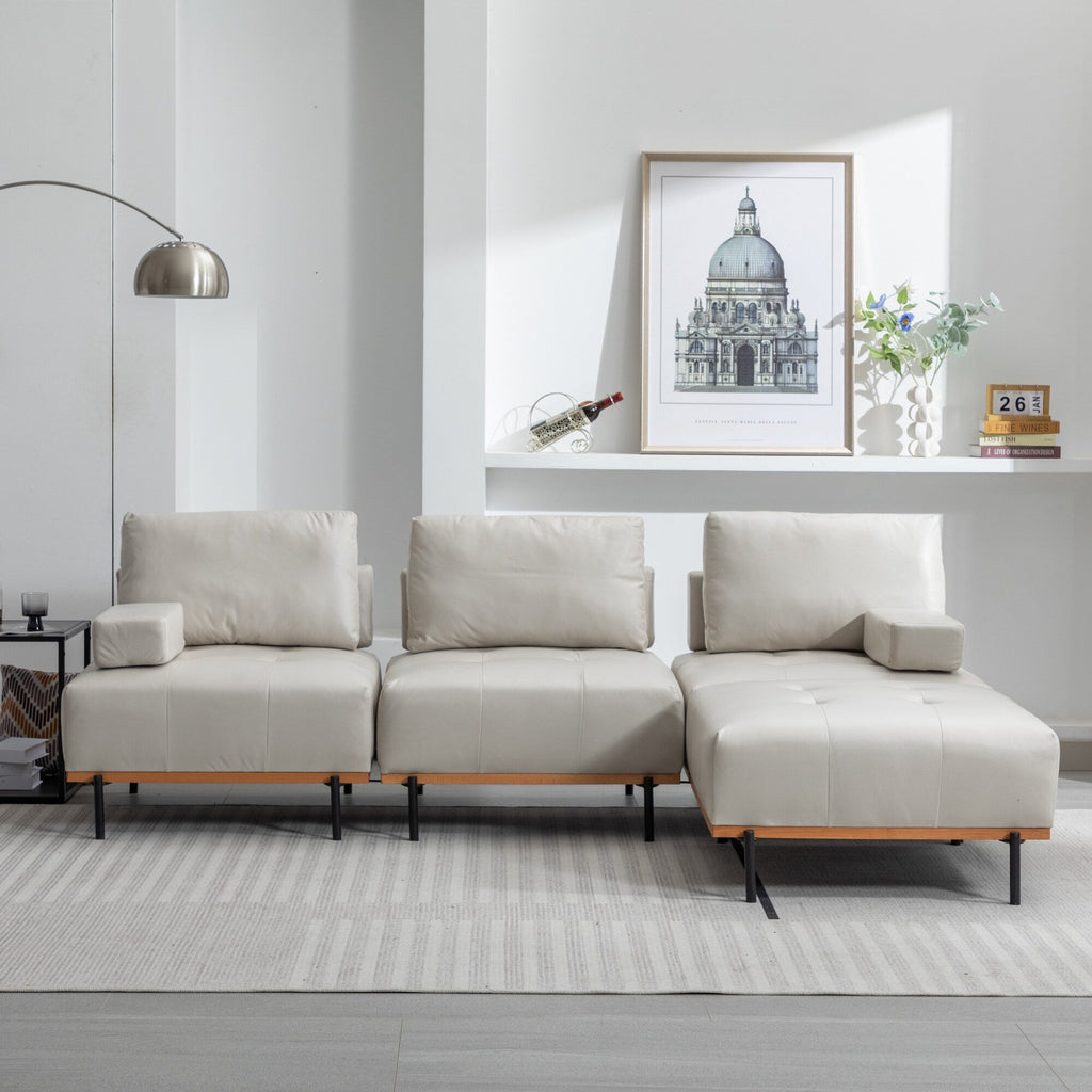 Canapé d'angle en tissu de 256 cm avec pouf amovible et pieds en métal