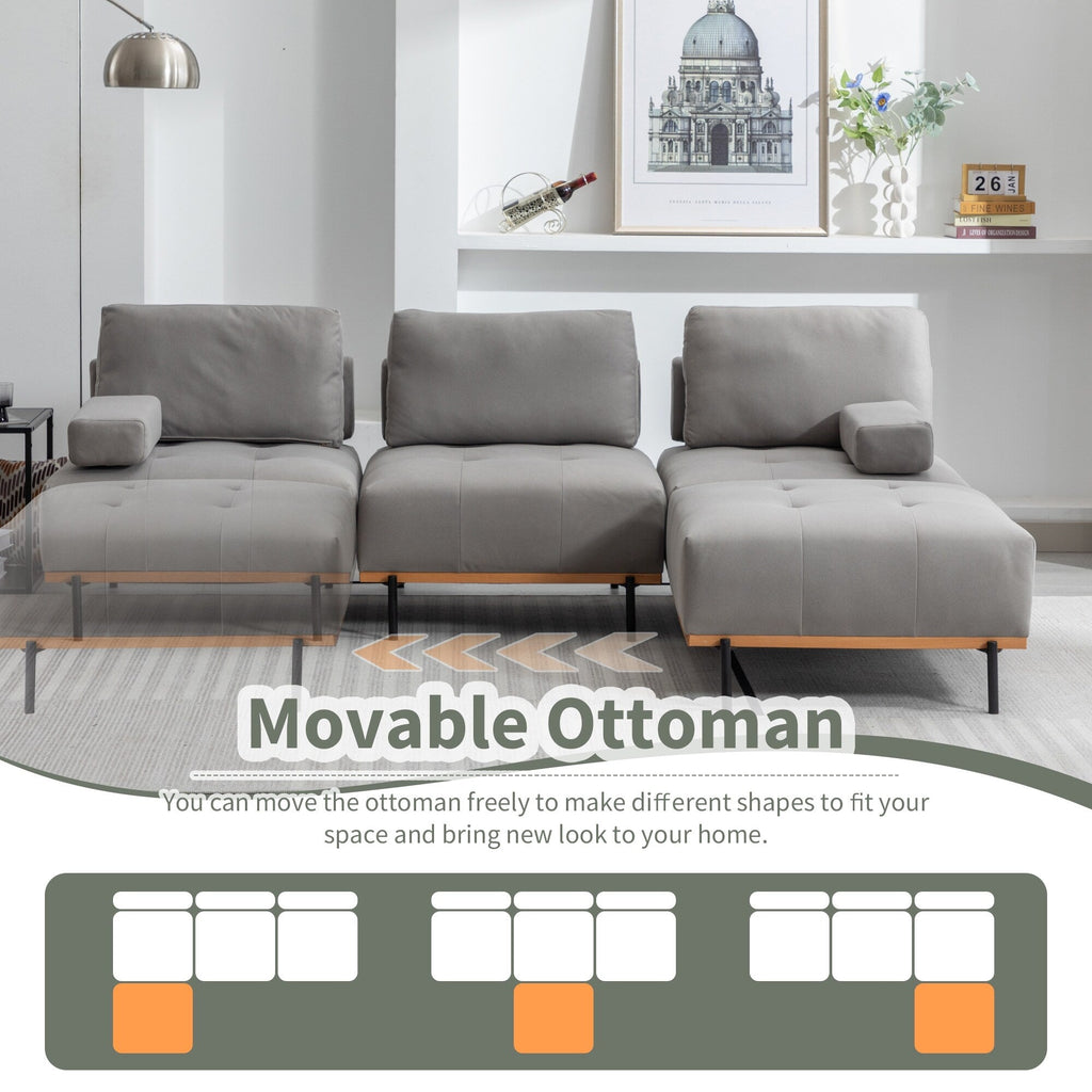 Canapé d'angle en tissu de 256 cm avec pouf amovible et pieds en métal