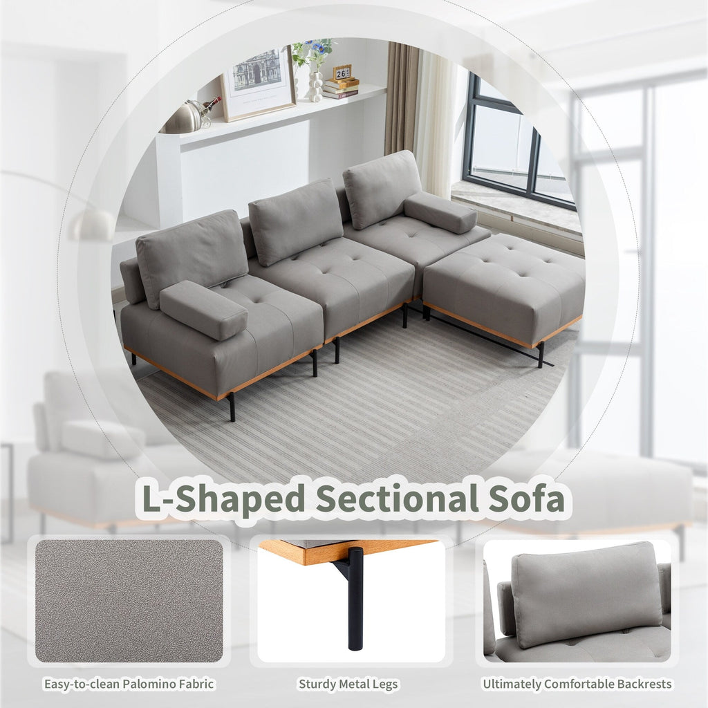 Canapé d'angle en tissu de 256 cm avec pouf amovible et pieds en métal