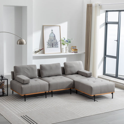 Canapé d'angle en tissu de 256 cm avec pouf amovible et pieds en métal