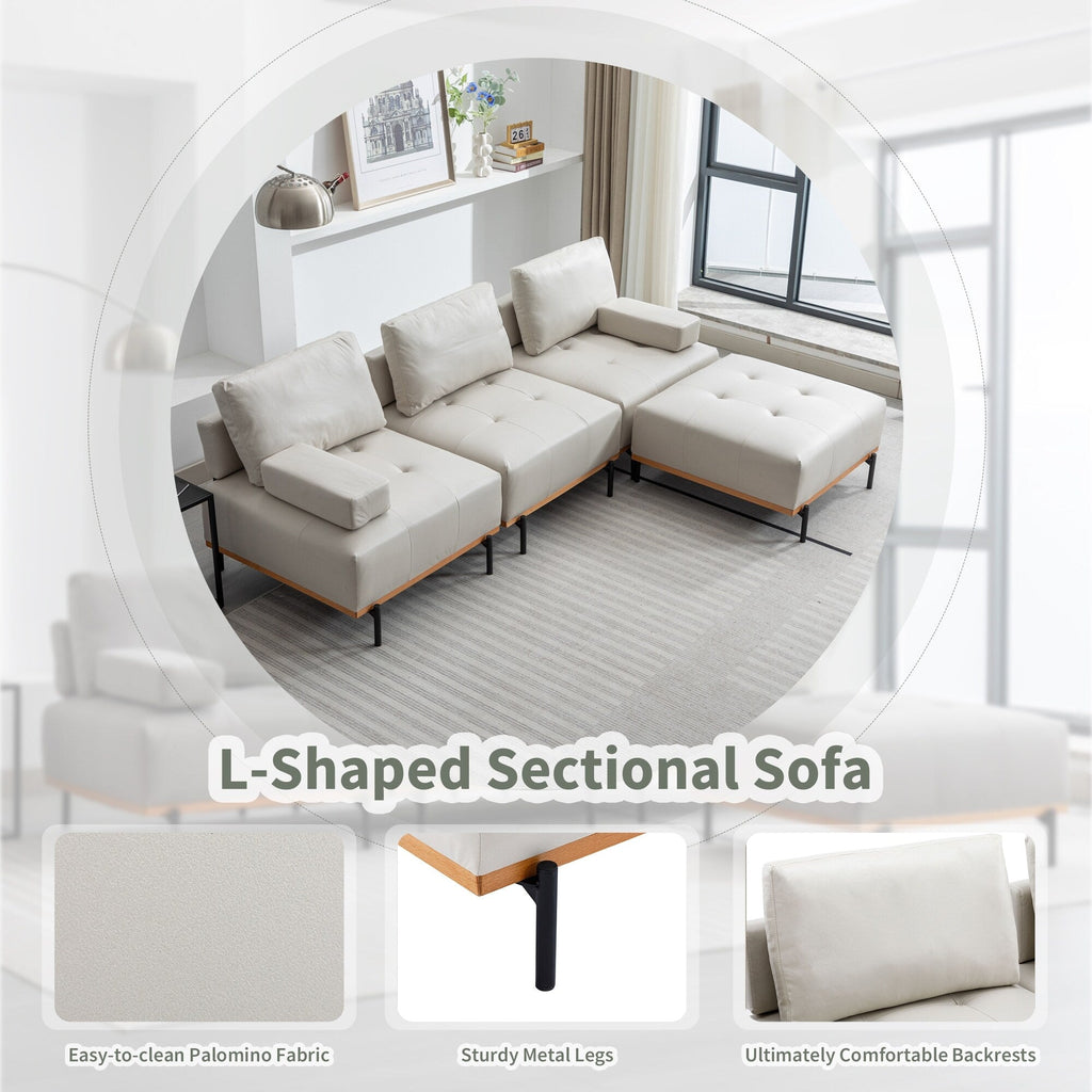 Canapé d'angle en tissu de 256 cm avec pouf amovible et pieds en métal