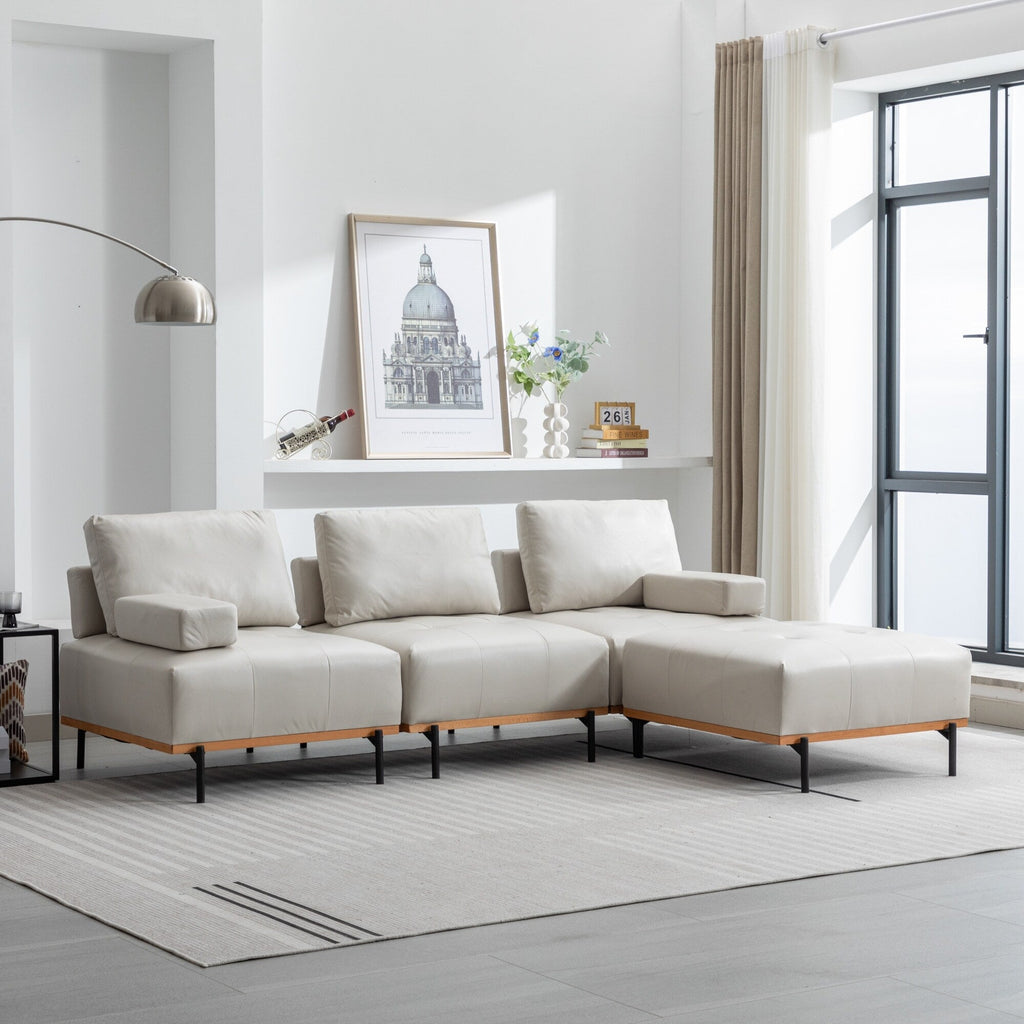 Canapé d'angle en tissu de 256 cm avec pouf amovible et pieds en métal