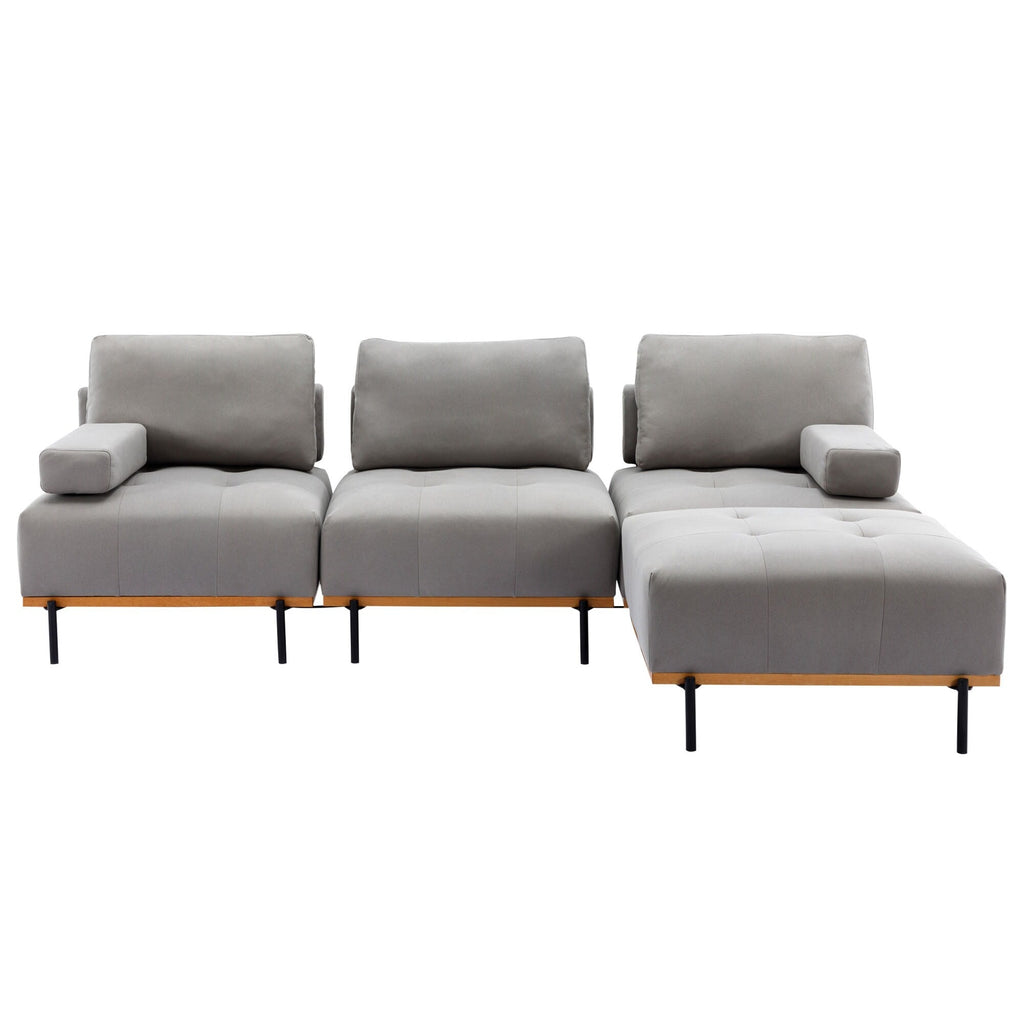 Canapé d'angle en tissu de 256 cm avec pouf amovible et pieds en métal