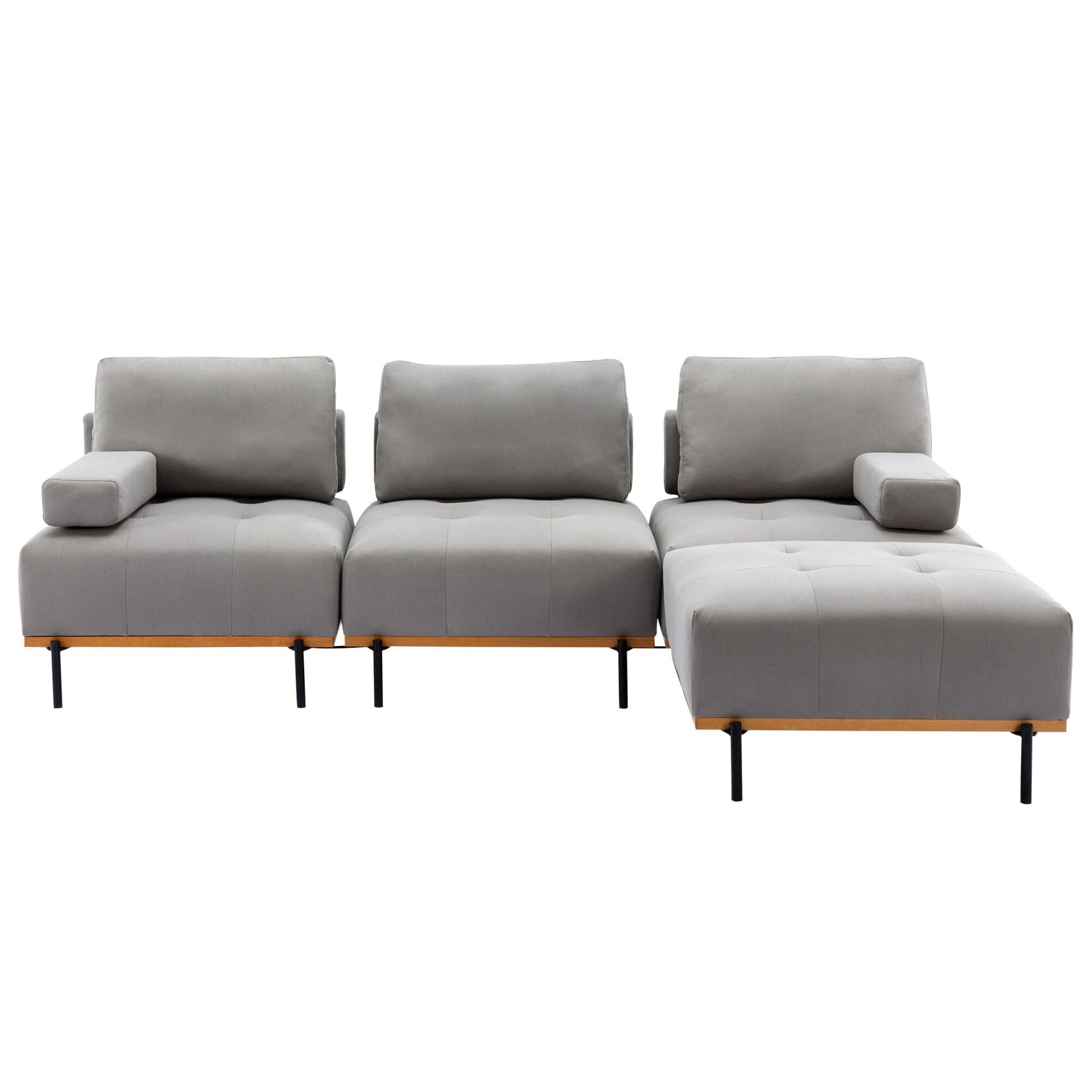 Canapé d'angle en tissu de 256 cm avec pouf amovible et pieds en métal