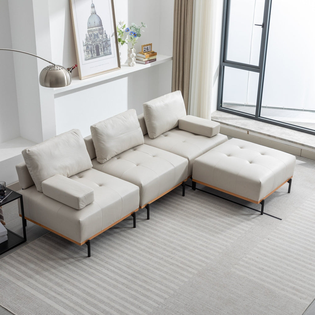 Canapé d'angle en tissu de 256 cm avec pouf amovible et pieds en métal
