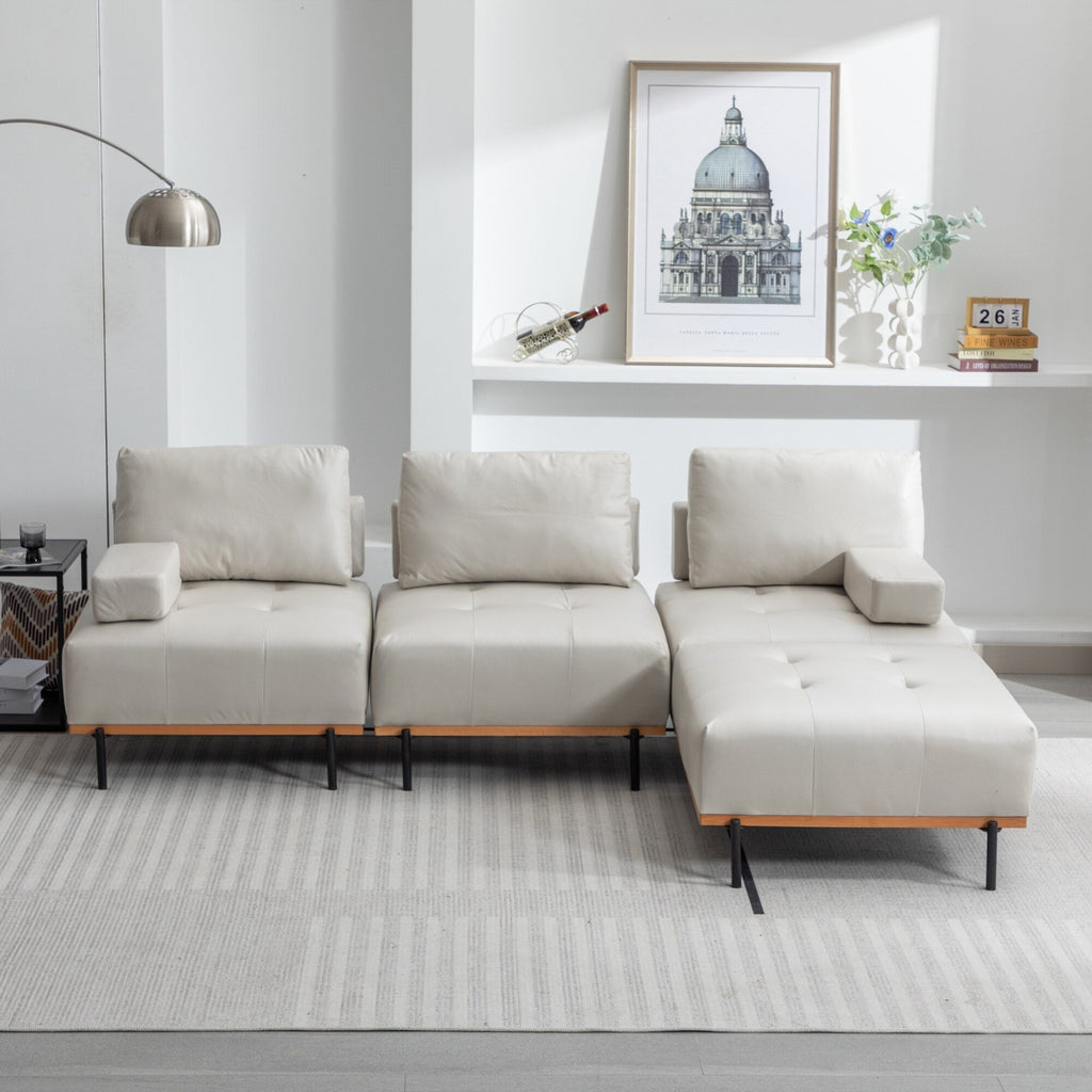 Canapé d'angle en tissu de 256 cm avec pouf amovible et pieds en métal