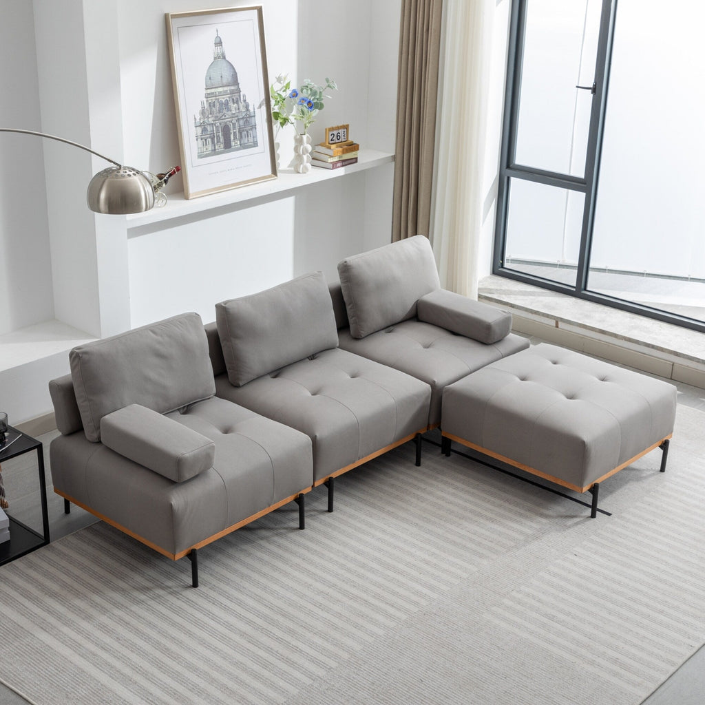 Canapé d'angle en tissu de 256 cm avec pouf amovible et pieds en métal