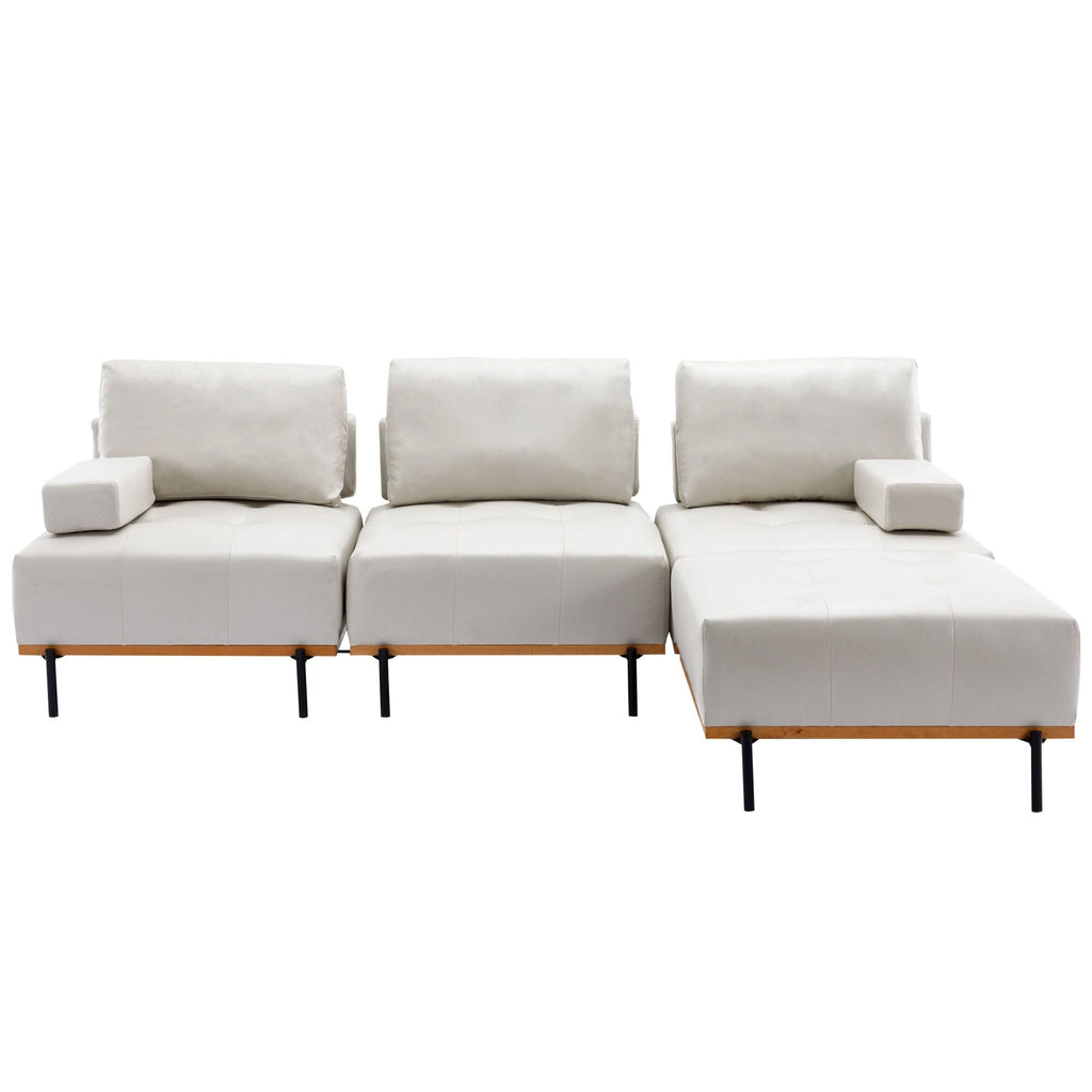 Canapé d'angle en tissu de 256 cm avec pouf amovible et pieds en métal