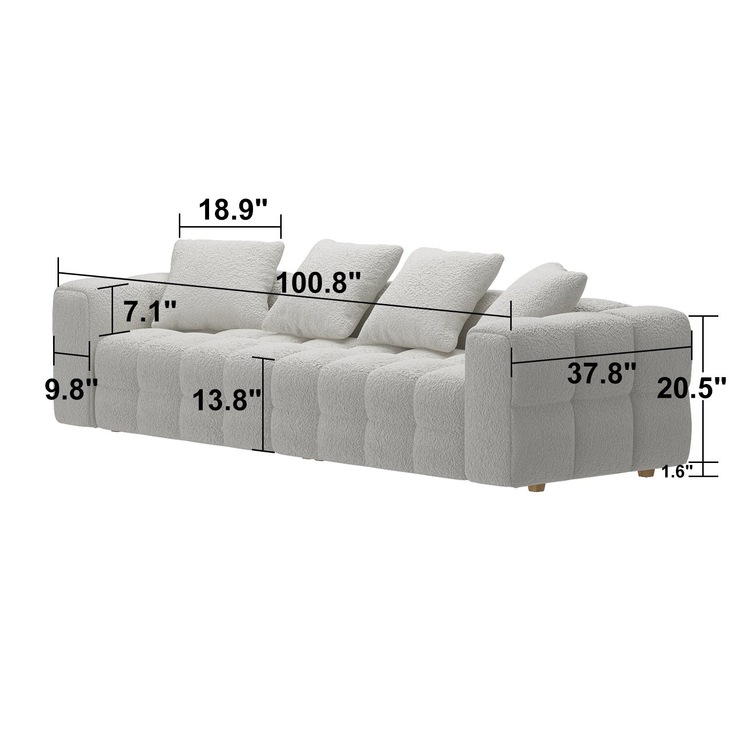 Canapé/Loveseat/Couch en velours Teddy 100.8 avec accoudoirs - Style moderne