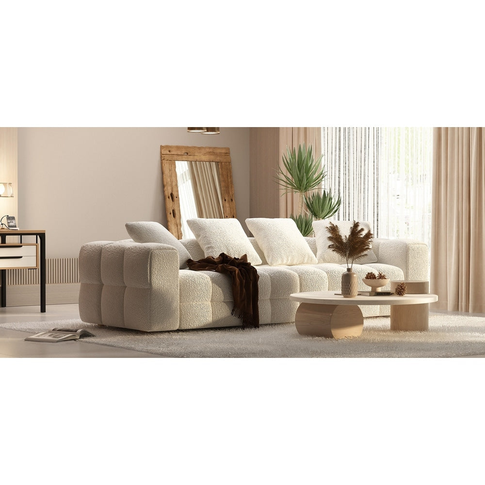 Canapé en velours Teddy avec structure en bois 100.8W, blanc, 4 places.