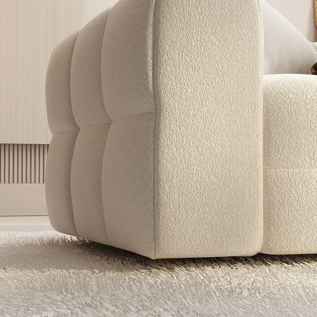 Canapé en velours Teddy avec structure en bois 100.8W, blanc, 4 places.