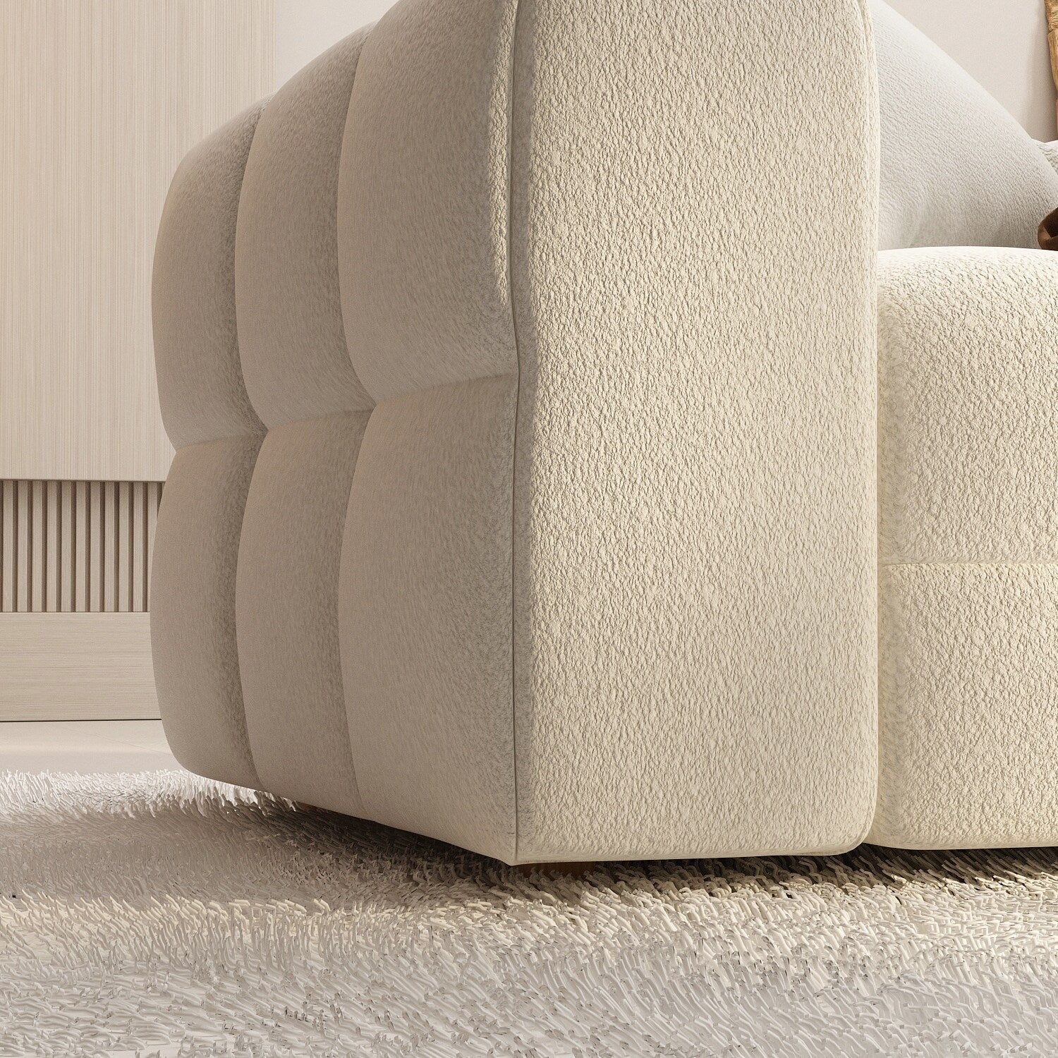 Canapé en velours Teddy avec structure en bois 100.8W, blanc, 4 places.