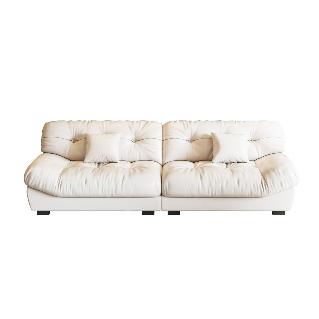 Canapé 3 places en cuir et plumes, style milieu de siècle - 102,4 po - 110,2 x 31,9 po