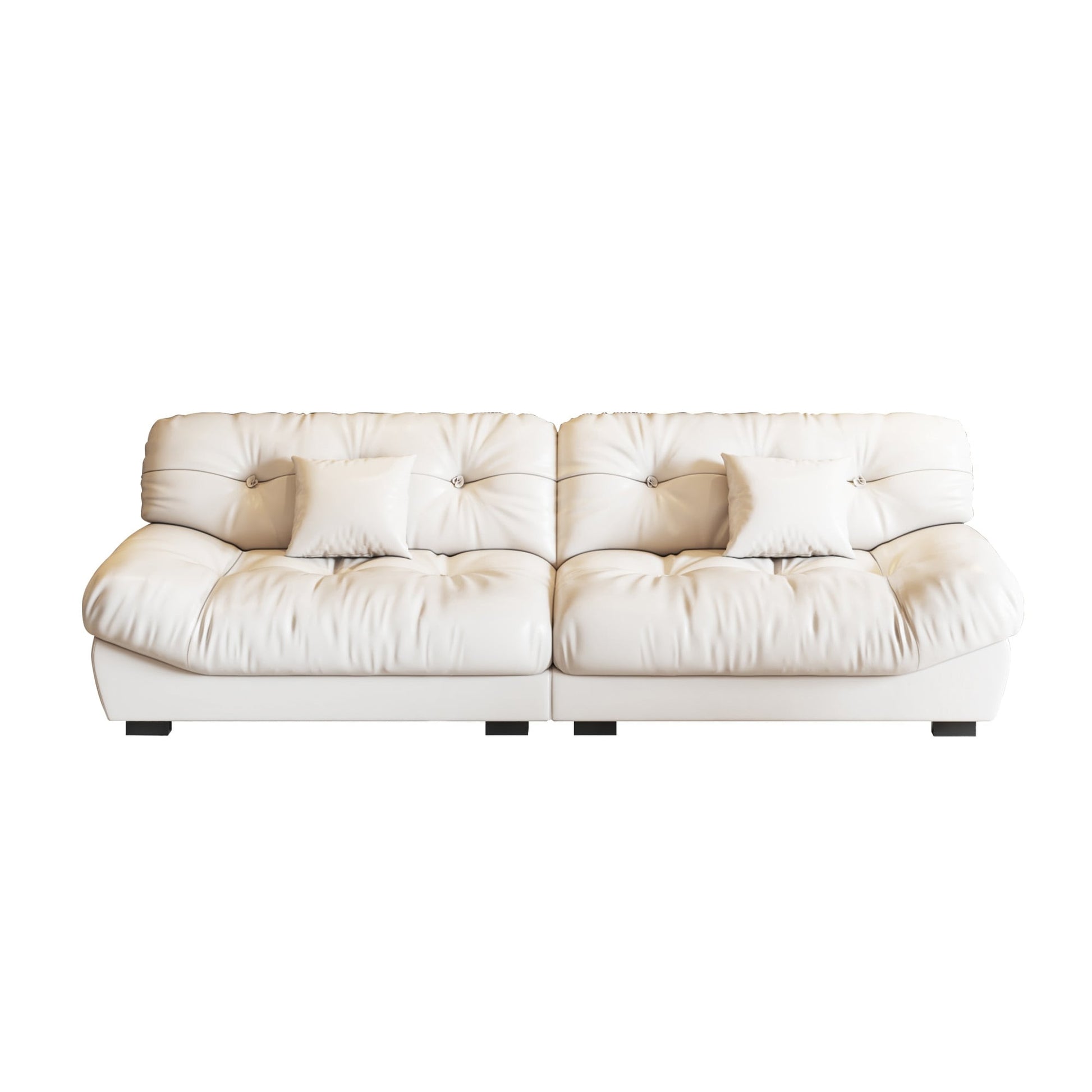 Canapé 3 places en cuir et plumes, style milieu de siècle - 102,4 po - 110,2 x 31,9 po