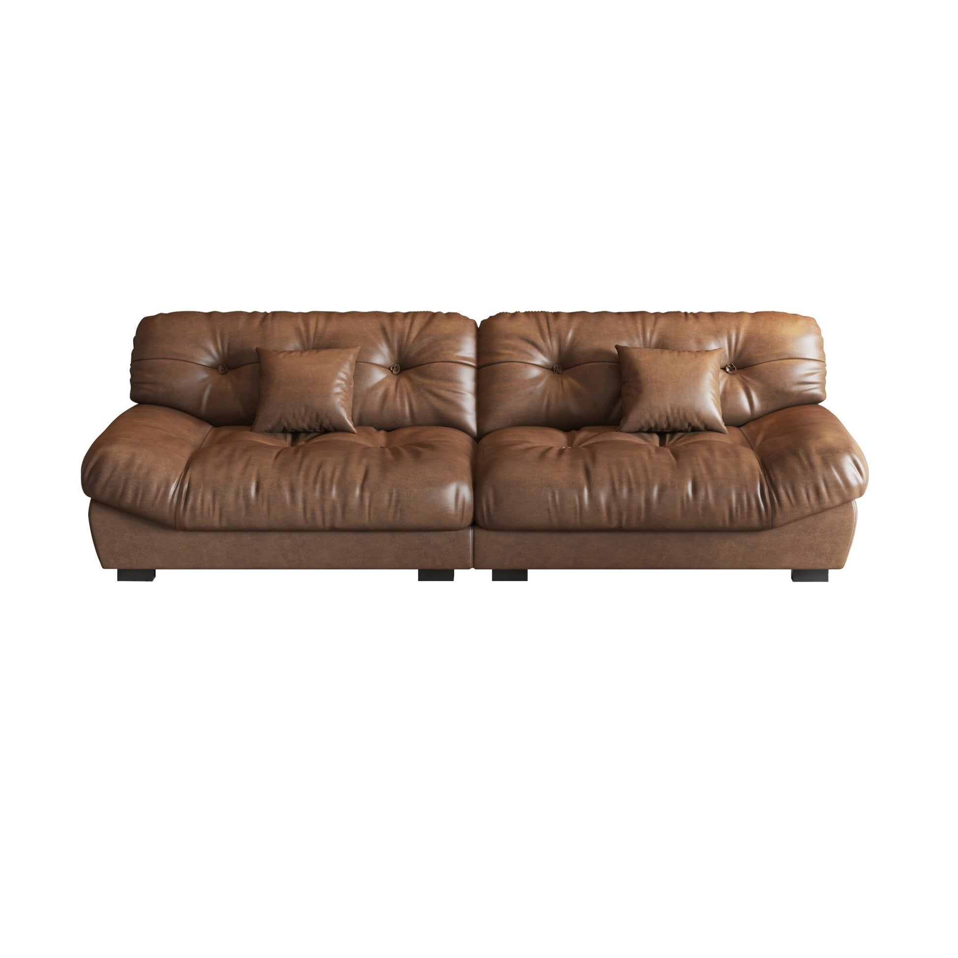 Canapé 3 places en cuir et plumes, style milieu de siècle - 102,4 po - 110,2 x 31,9 po