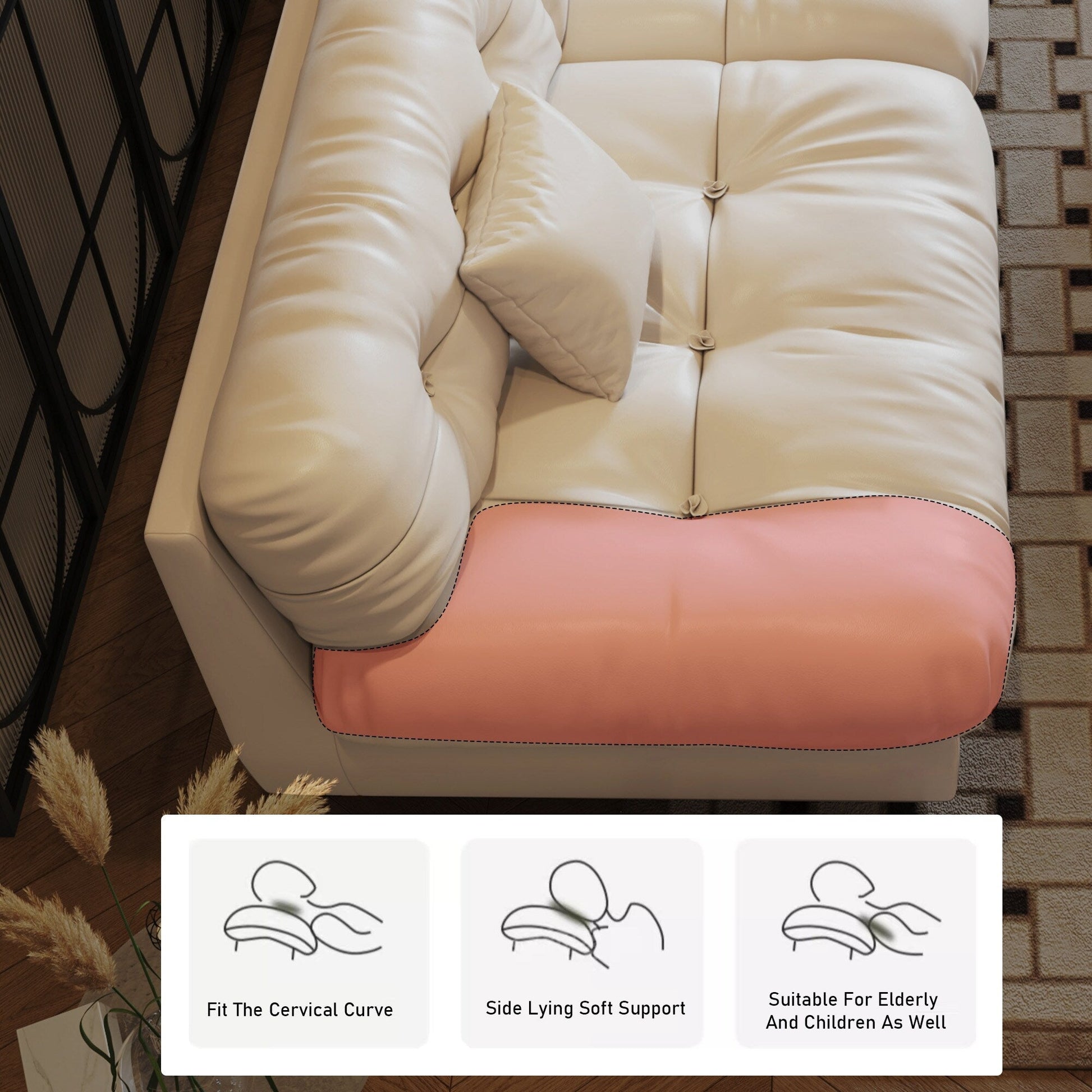 Canapé 3 places en cuir et plumes, style milieu de siècle - 102,4 po - 110,2 x 31,9 po