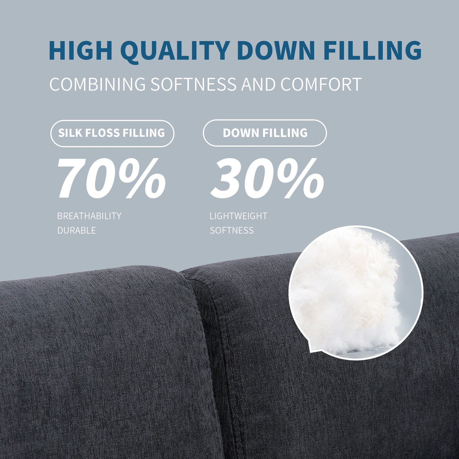 Canapé d'angle en forme de L de 102,4 pouces en polyester avec pouf réversible, coussins épais et pieds en plastique.