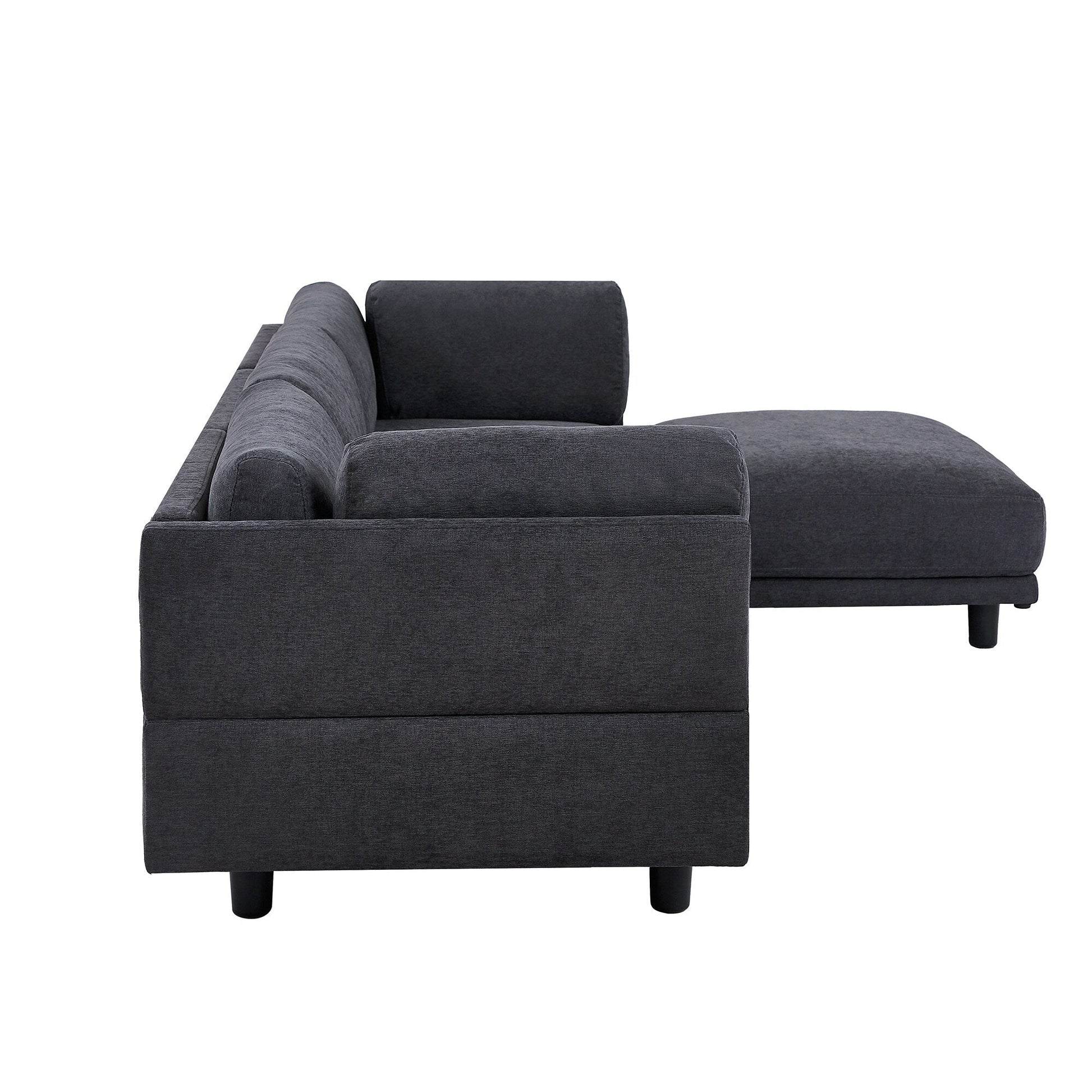 Canapé d'angle en forme de L de 102,4 pouces en polyester avec pouf réversible, coussins épais et pieds en plastique.