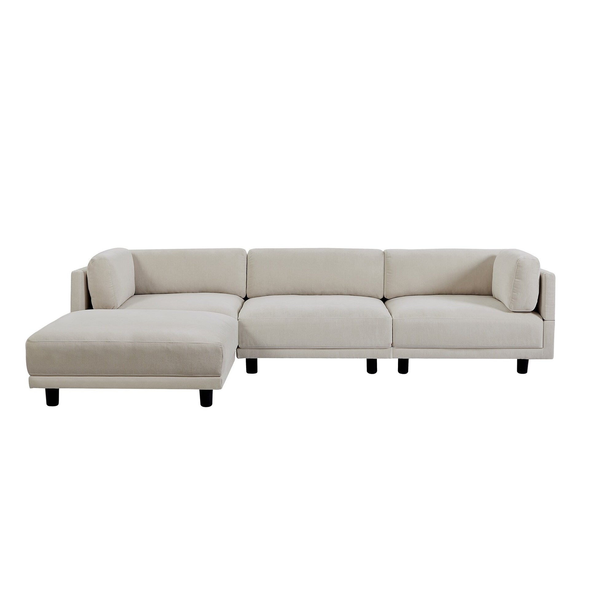 Canapé d'angle en forme de L 102.4 en polyester avec pouf réversible, coussins épais et pieds en plastique durables.