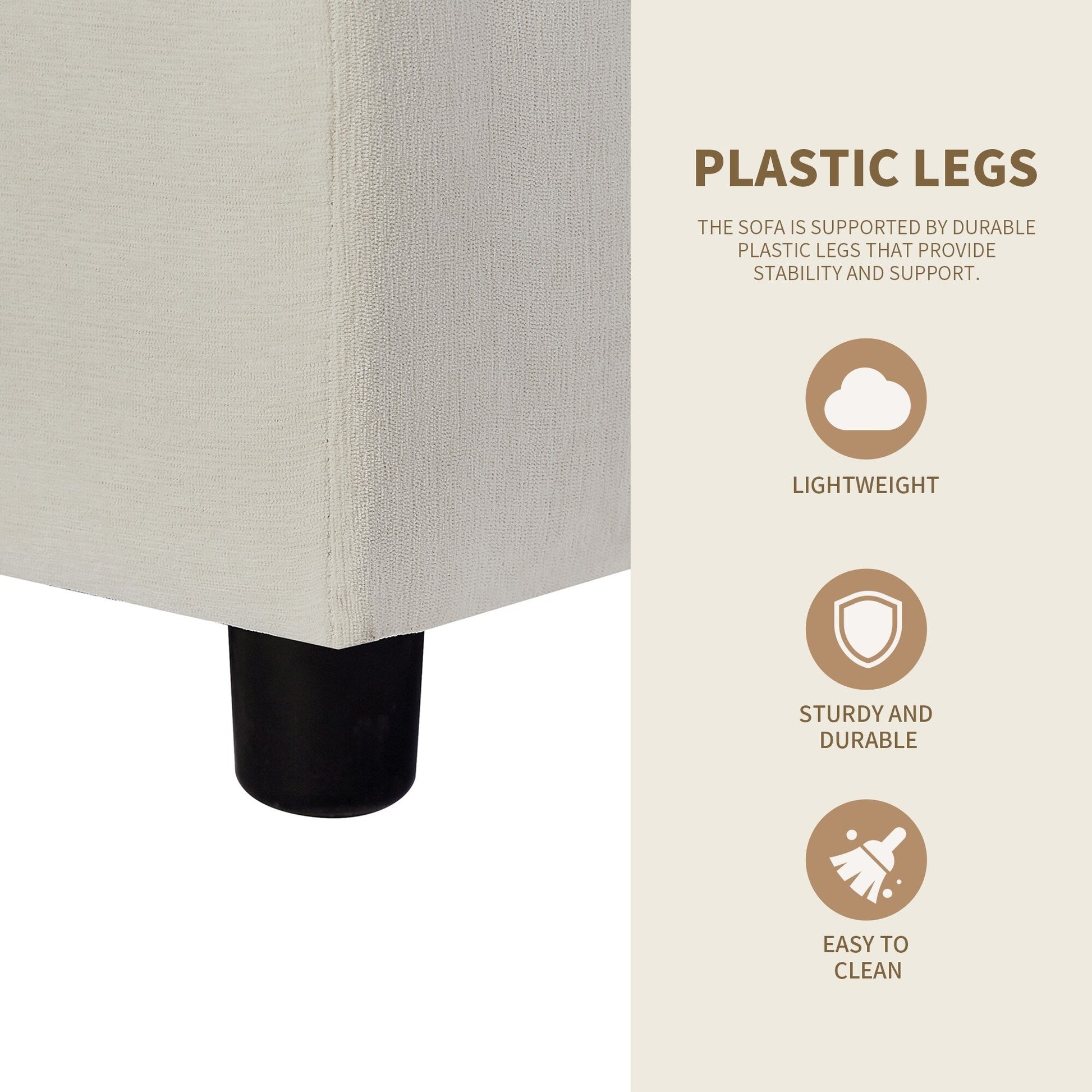 Canapé d'angle en forme de L 102.4 en polyester avec pouf réversible, coussins épais et pieds en plastique durables.