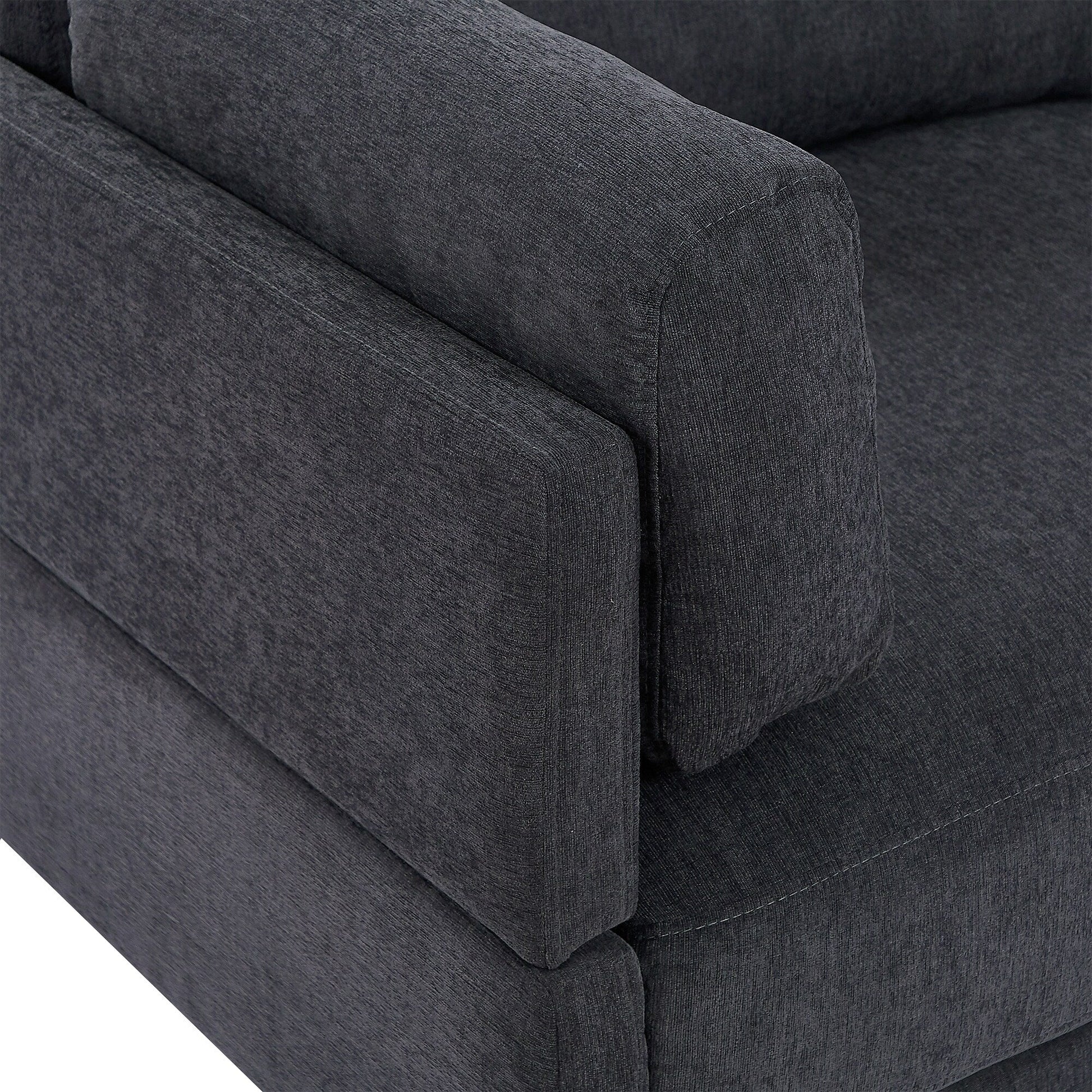 Canapé d'angle en polyester en forme de L de 260 cm avec pouf réversible, coussins épais et pieds en plastique durables.