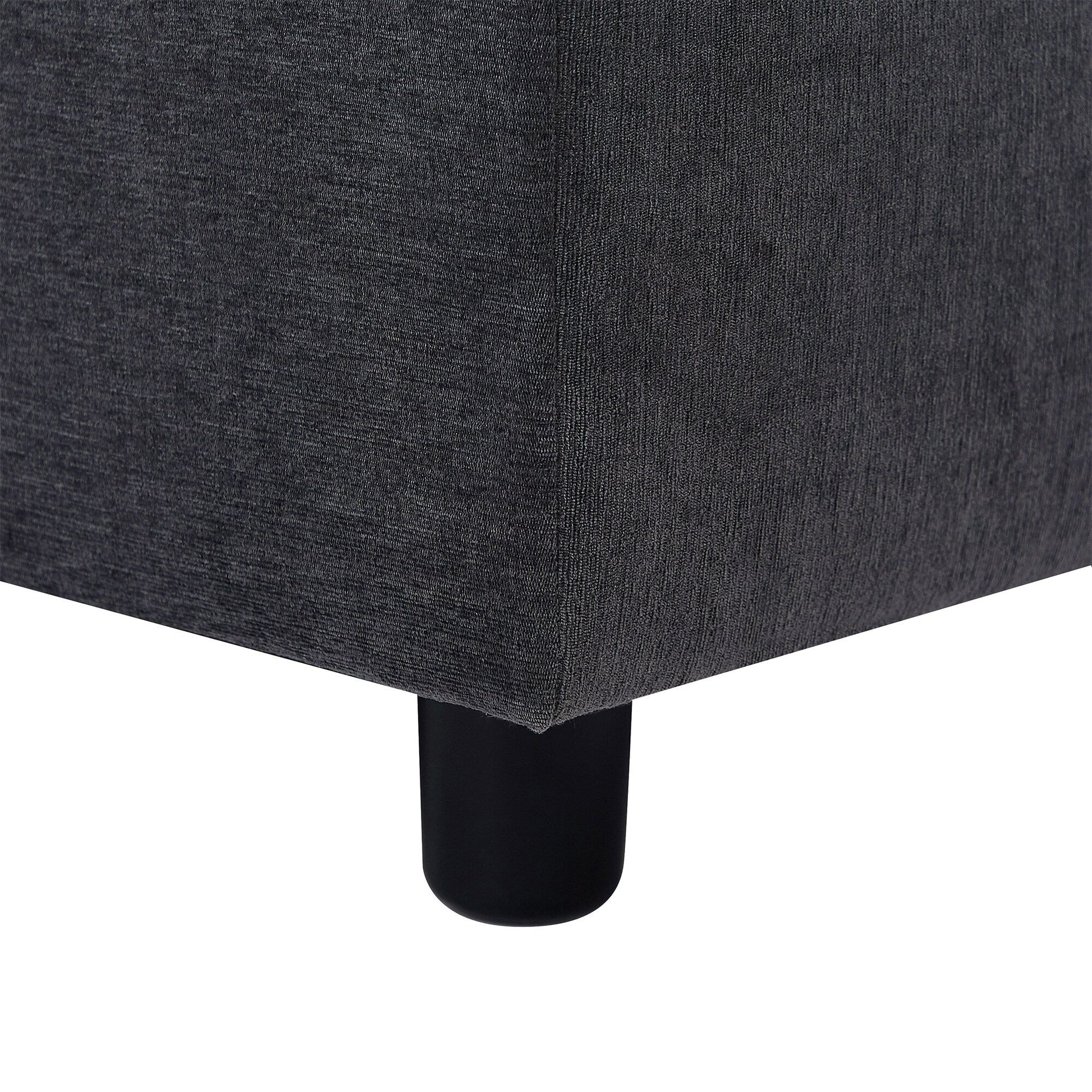 Canapé d'angle en polyester en forme de L de 260 cm avec pouf réversible, coussins moelleux et base en plastique robuste.