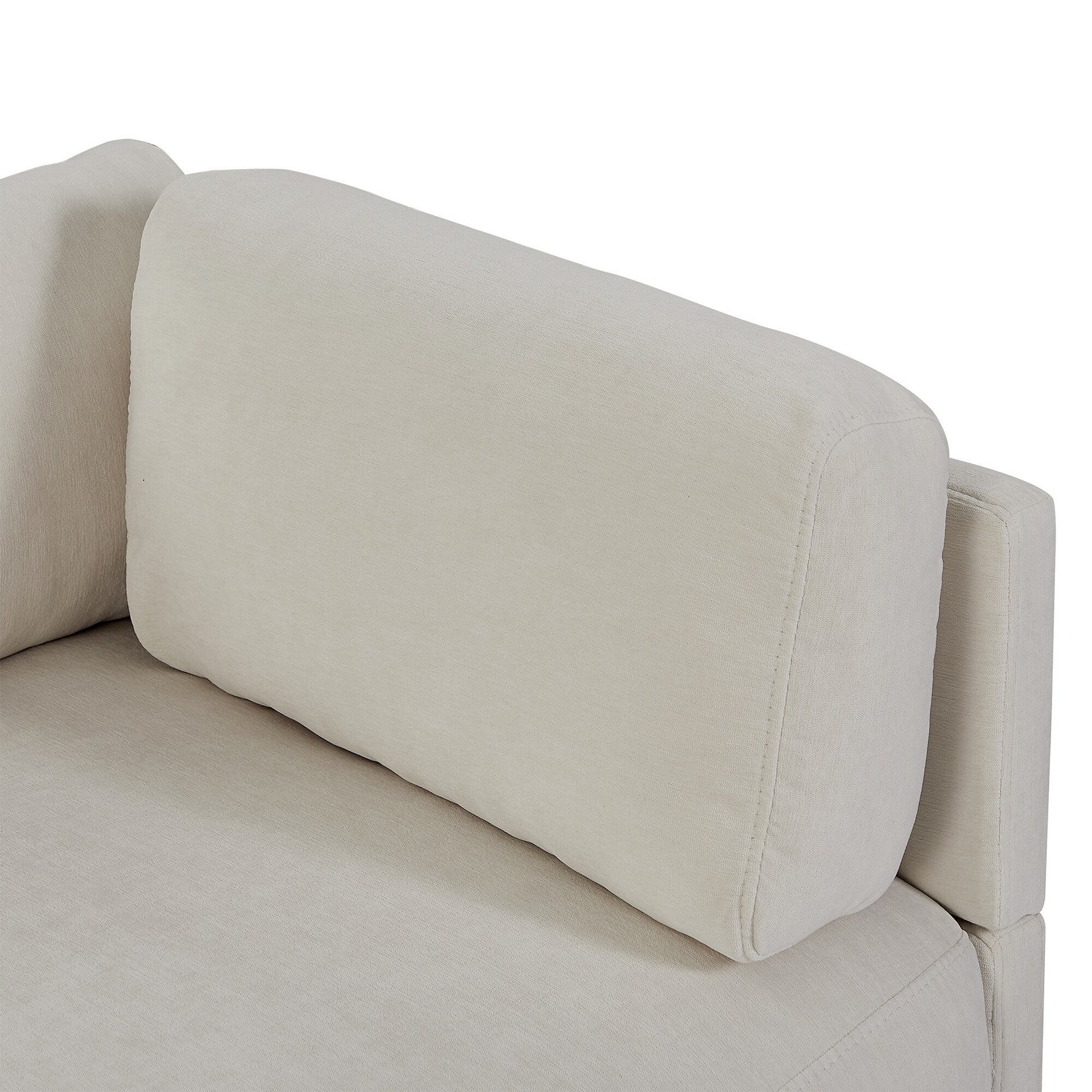 Canapé d'angle en polyester en forme de L de 260 cm avec pouf réversible, coussins moelleux et base en plastique robuste.