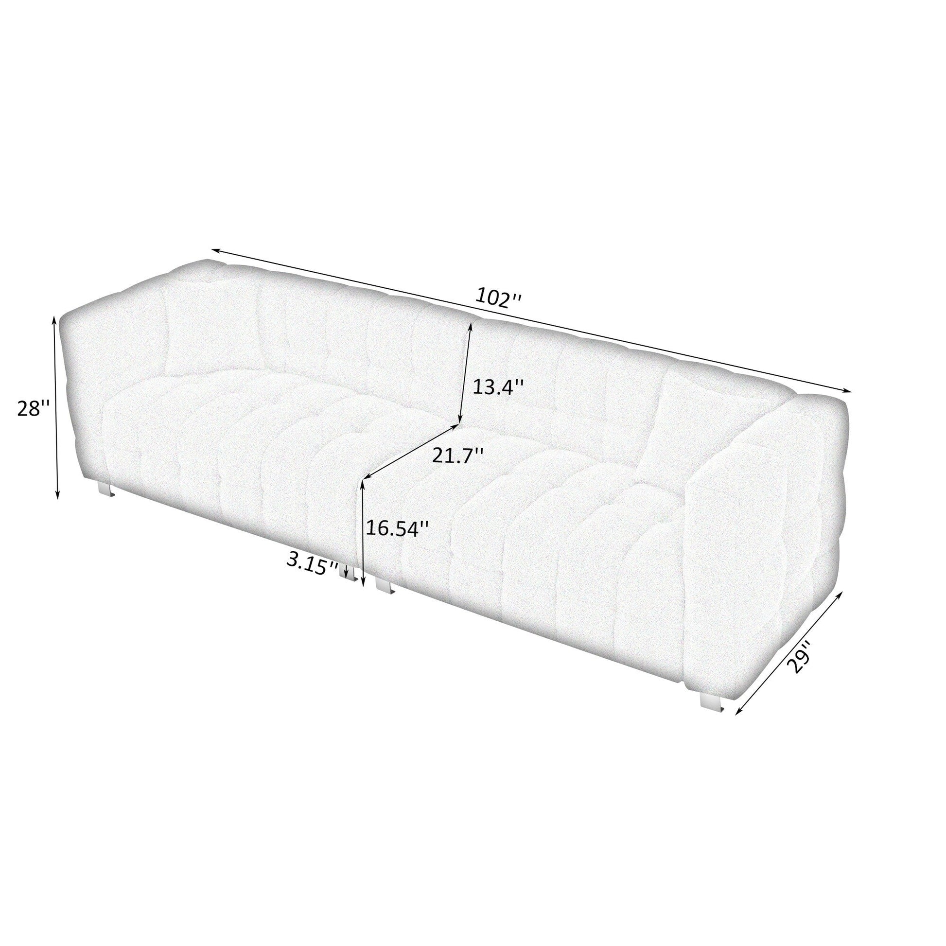 Canapé 4 places en velours Teddy de 259 cm avec pieds en métal et coussins décoratifs, design moderne multidirectionnel pour salon.