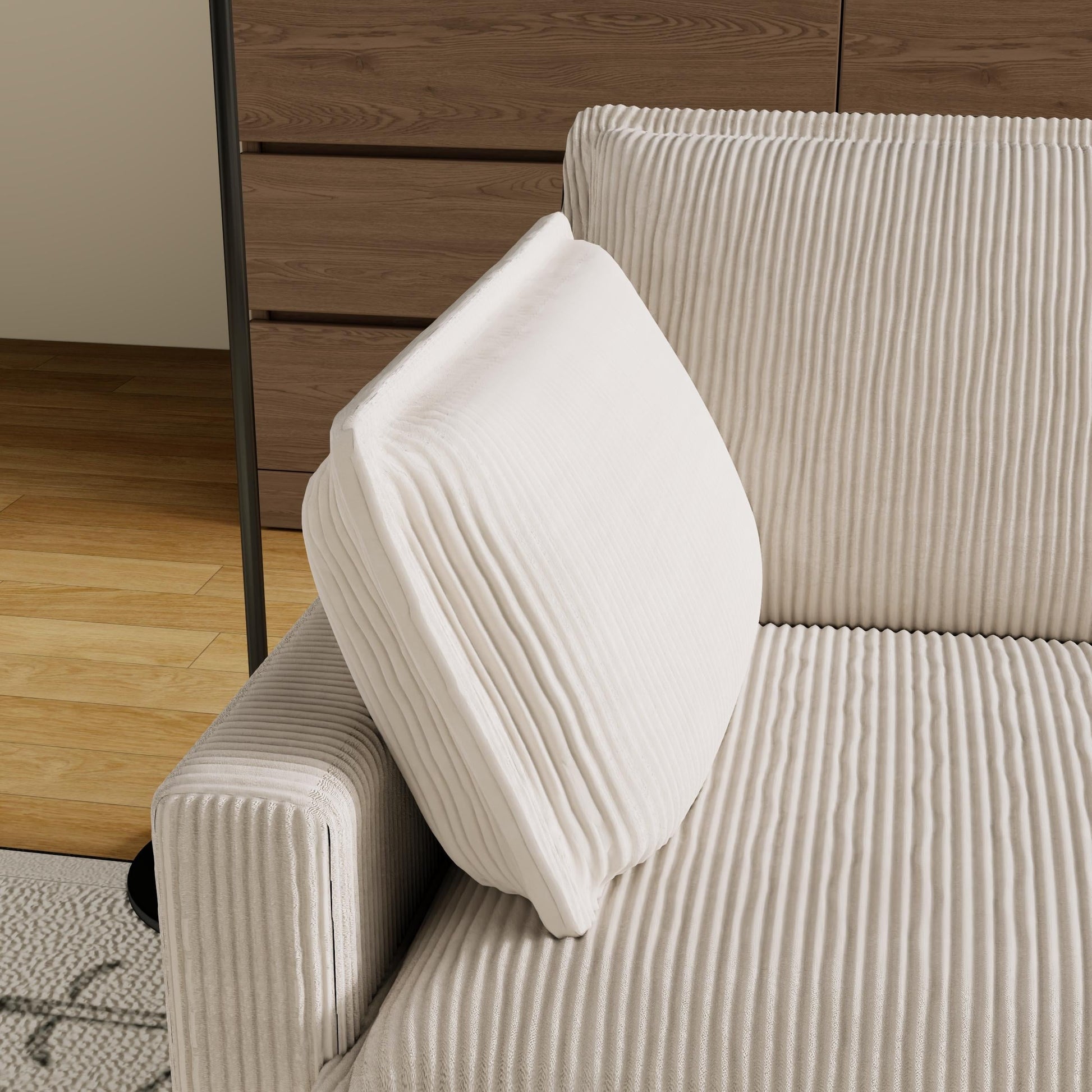 Canapé 4 places 103 en velours côtelé, style moderne et classique - Assise profonde, avec 4 coussins pour salon