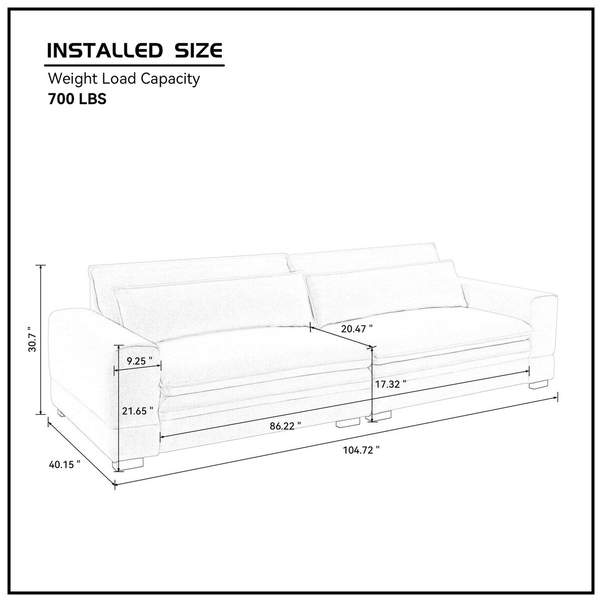 Canapé de style milieu de siècle de 266 cm (104,72 pouces)