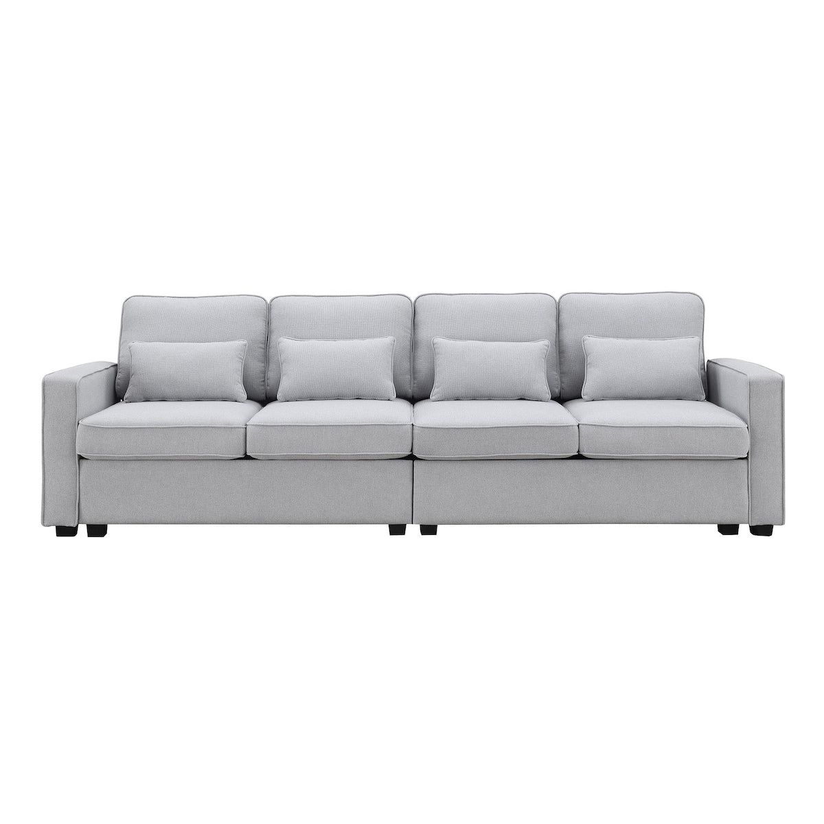 104 Canapé moderne en tissu lin 4 places avec poches sur les accoudoirs et 4 coussins