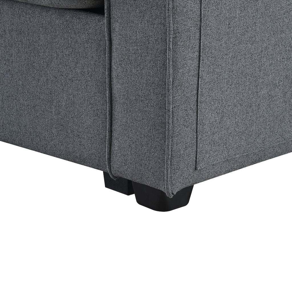 104 Canapé moderne en tissu lin 4 places avec poches sur les accoudoirs et 4 coussins