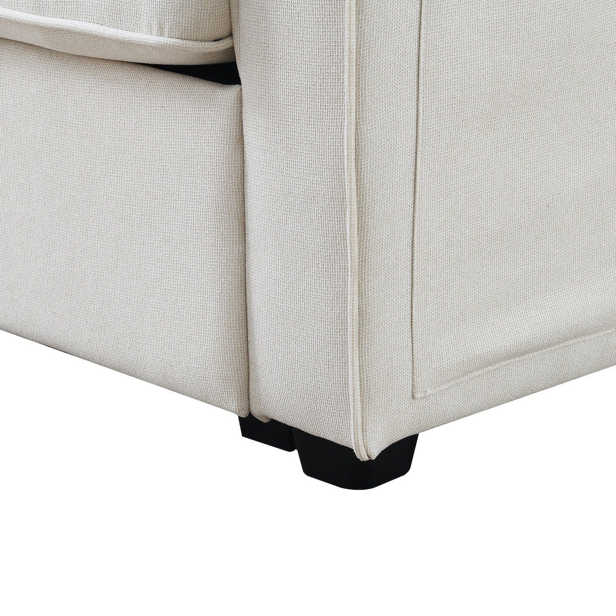 104 Canapé moderne en tissu lin 4 places avec poches sur les accoudoirs et 4 coussins