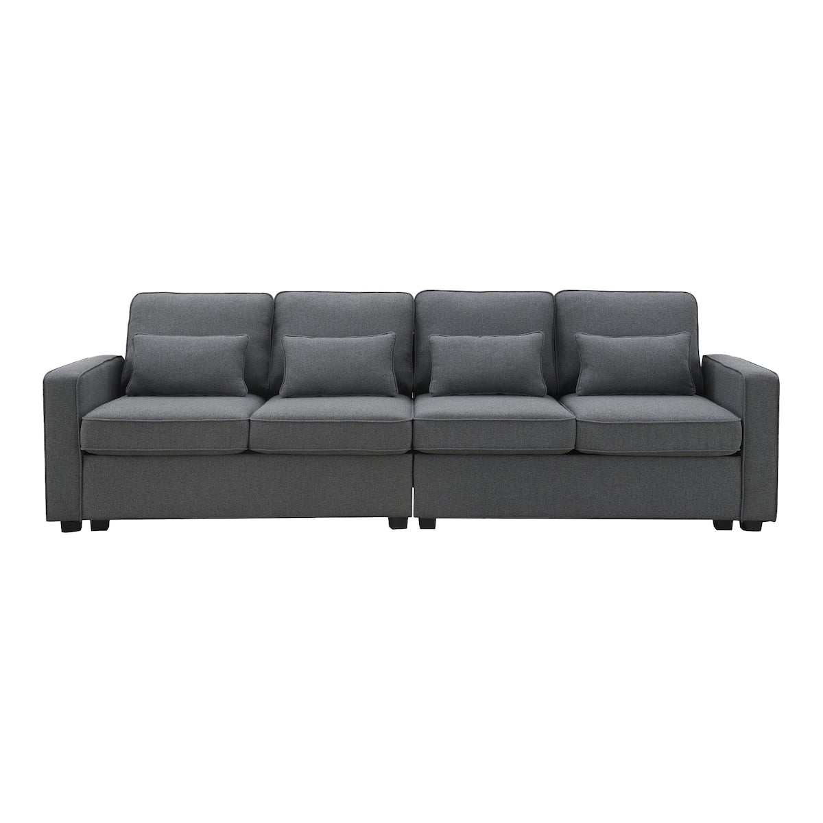 104 Canapé moderne en tissu lin 4 places avec poches sur les accoudoirs et 4 coussins