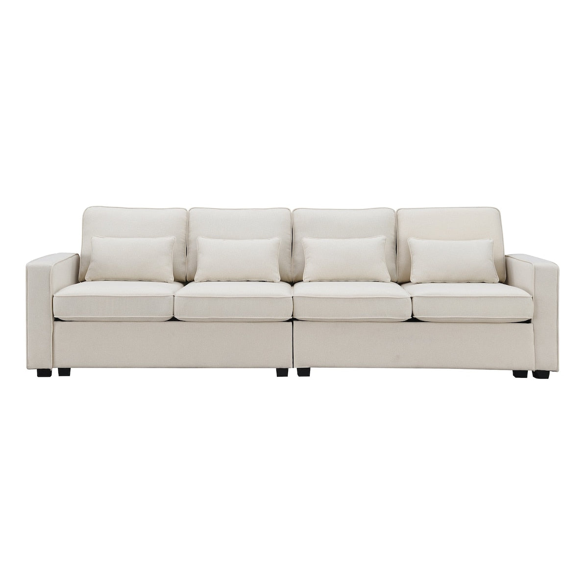 104 Canapé moderne en tissu lin 4 places avec poches sur les accoudoirs et 4 coussins