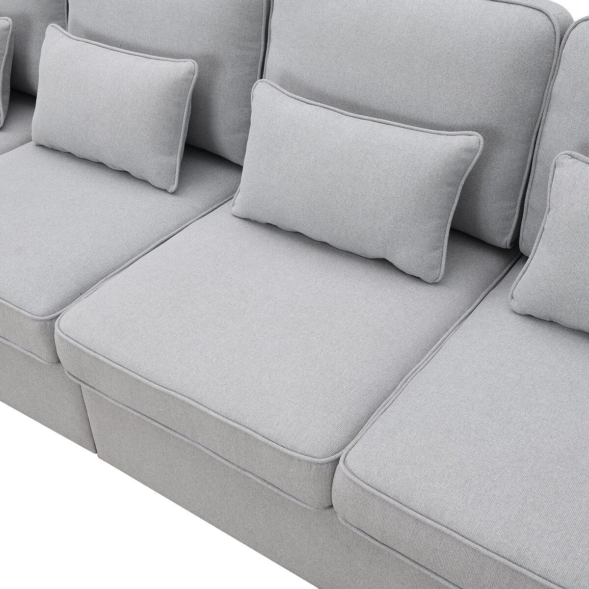 104 Canapé moderne en tissu lin 4 places avec poches sur les accoudoirs et 4 coussins