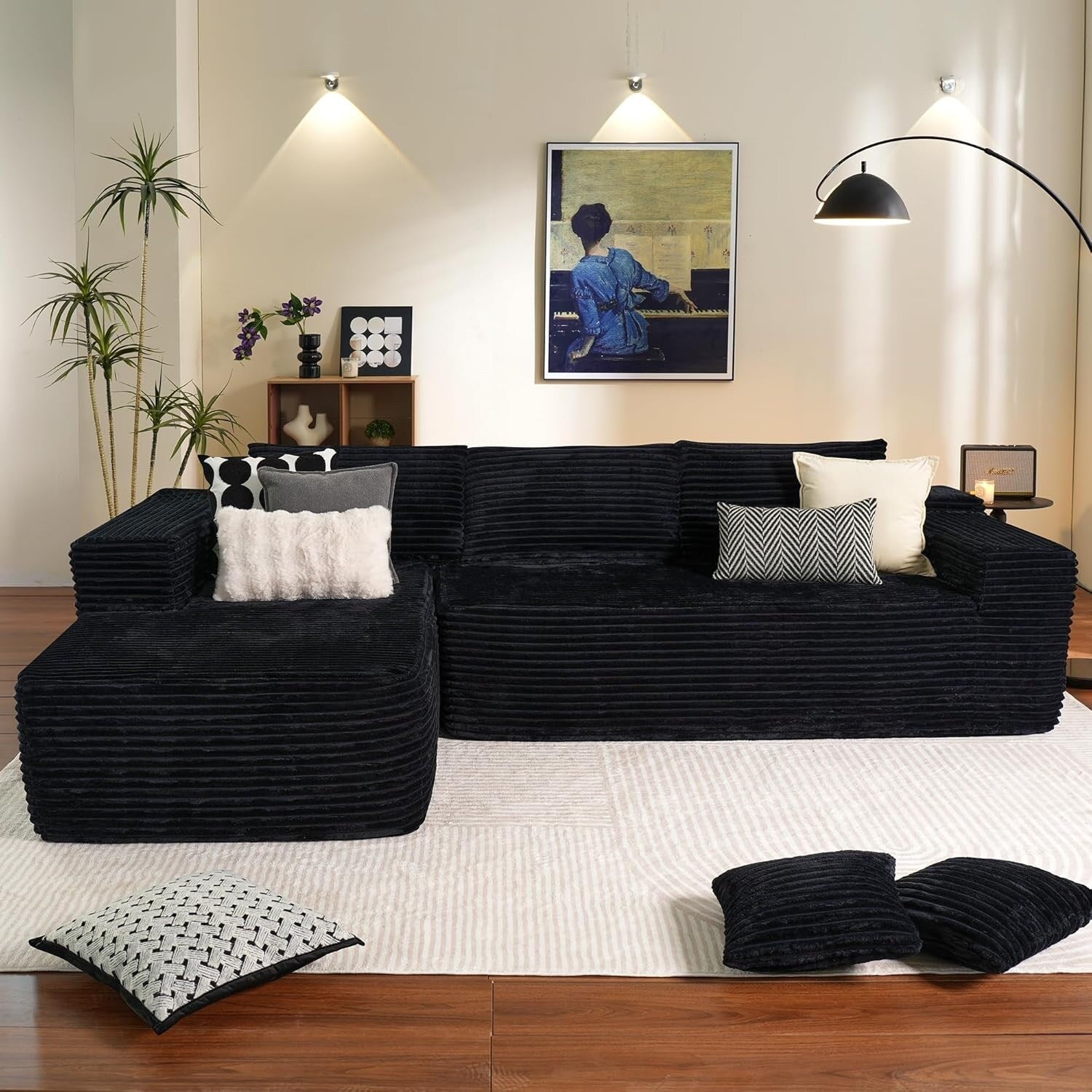 Canapé d'angle en forme de L 104 Cloud - Canapé modulable à assise profonde pour salon et chambre à coucher, aucun assemblage requis.